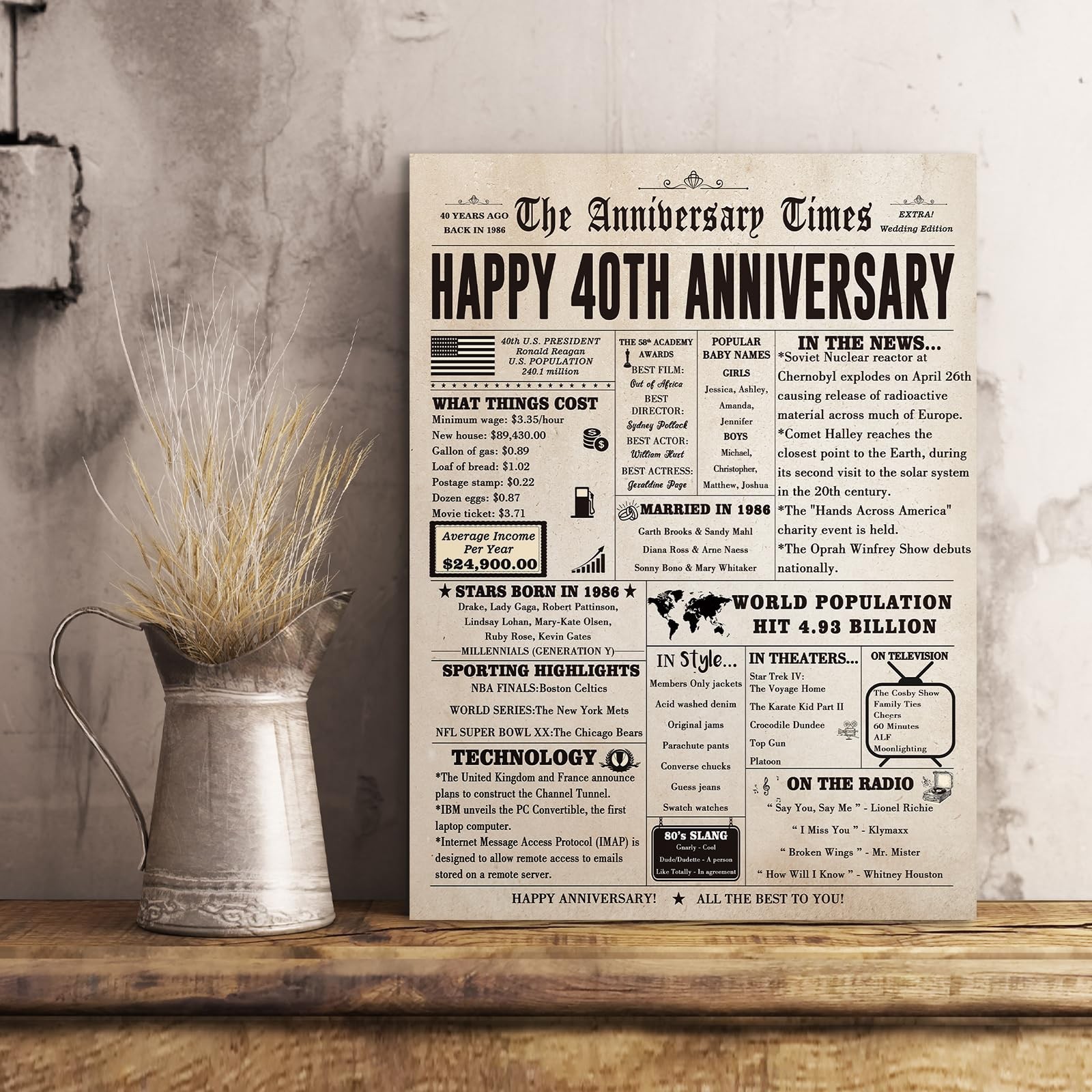 FANCYLUCKY Jumbo 40th Anniversary Cards Gifts for 10.6 x 7.9 inches,