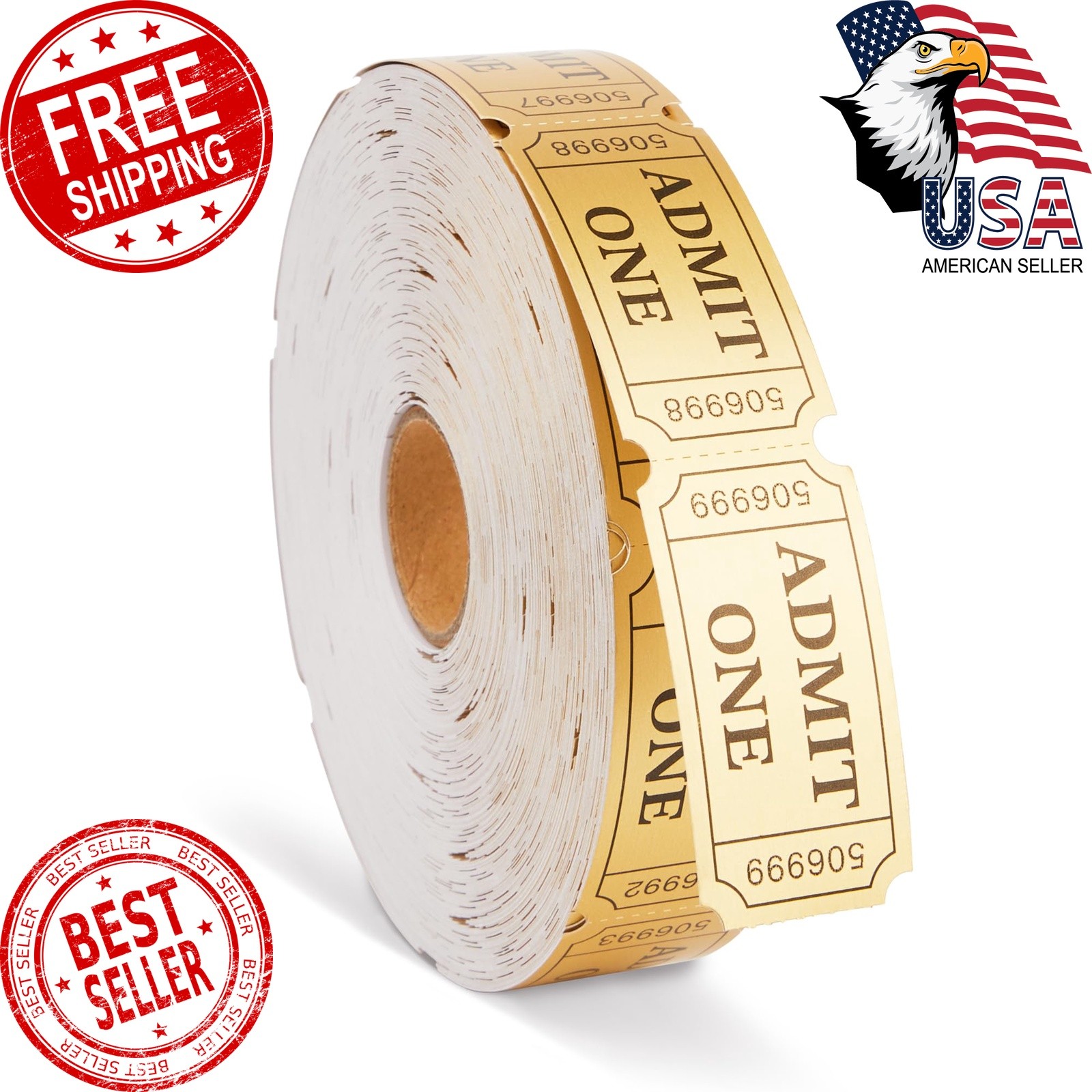 1000 Golden Raffle Tickets Admit One Single Roll Tickets for Events, Classroo…