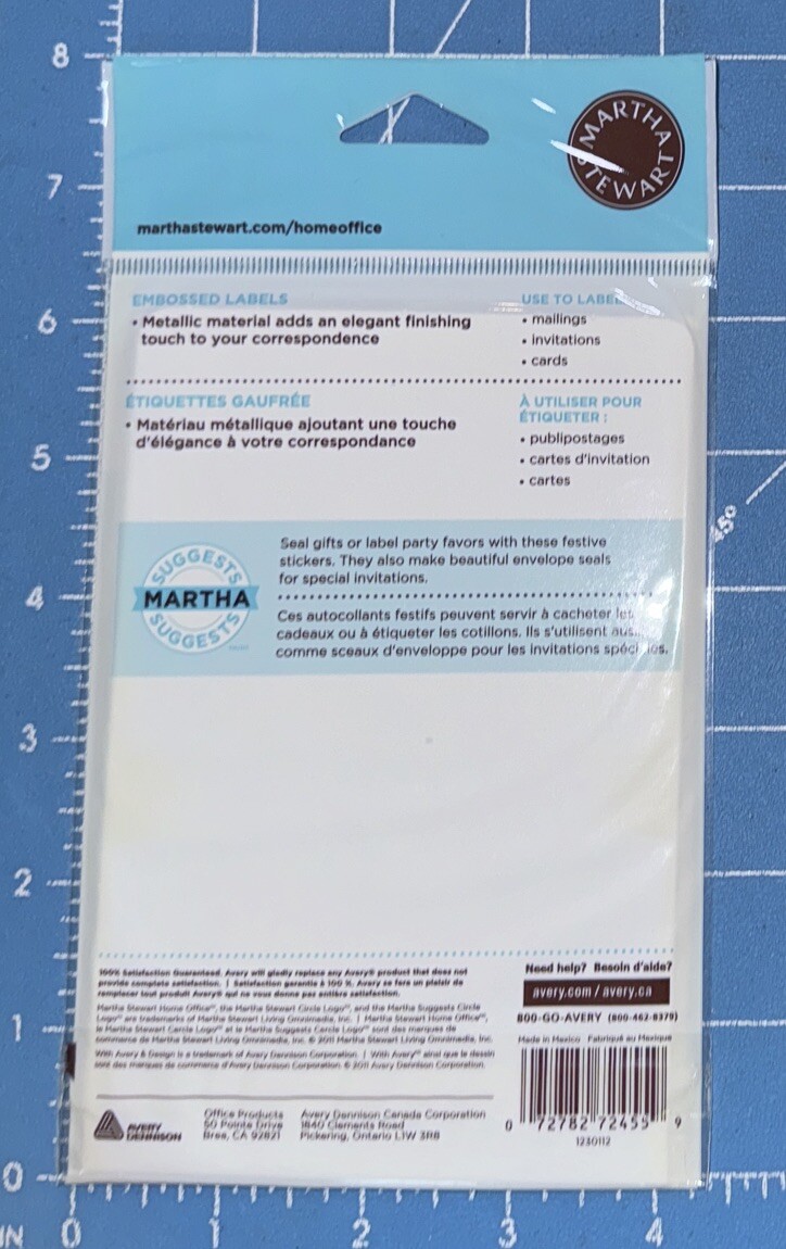 Martha Stewart Home Office Avery Embossed Mailing Seals Silver 18 Count 72455