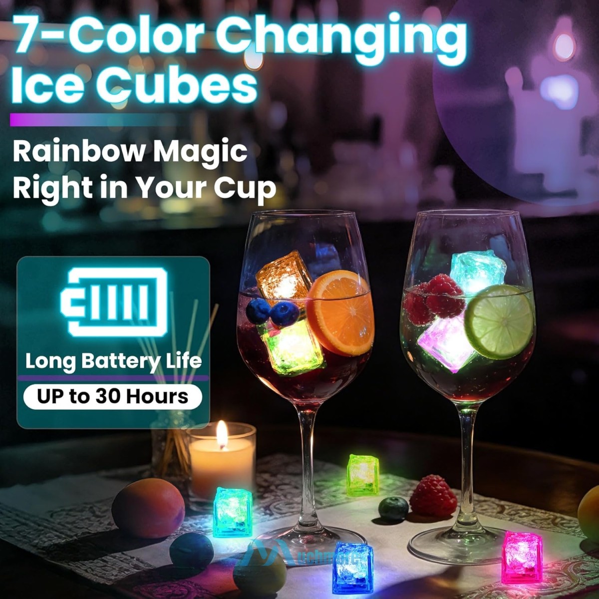 12~120pc Multi Color Flashing LED Light Up Ice Cubes Waterproof Liquid Activated