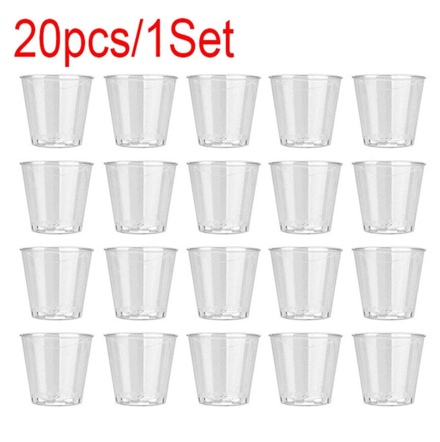 20Pcs Clear Plastic Disposable Party Shot Glasses Jelly Cups Tumblers Birthday