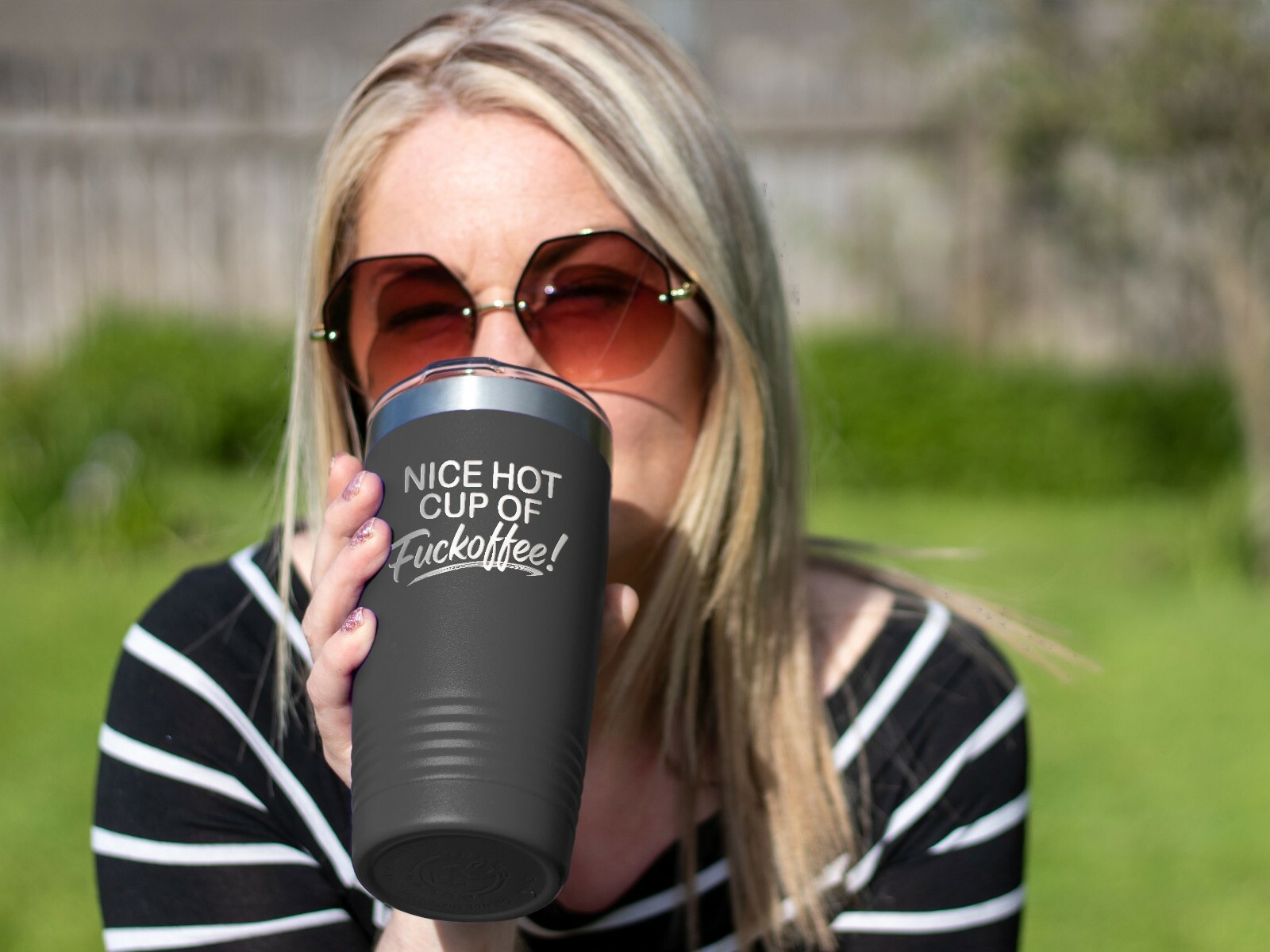 Coffee Tumbler NICE HOT CUP OF FUCKOFFEE Funny 20 oz Travel Tumbler – Black