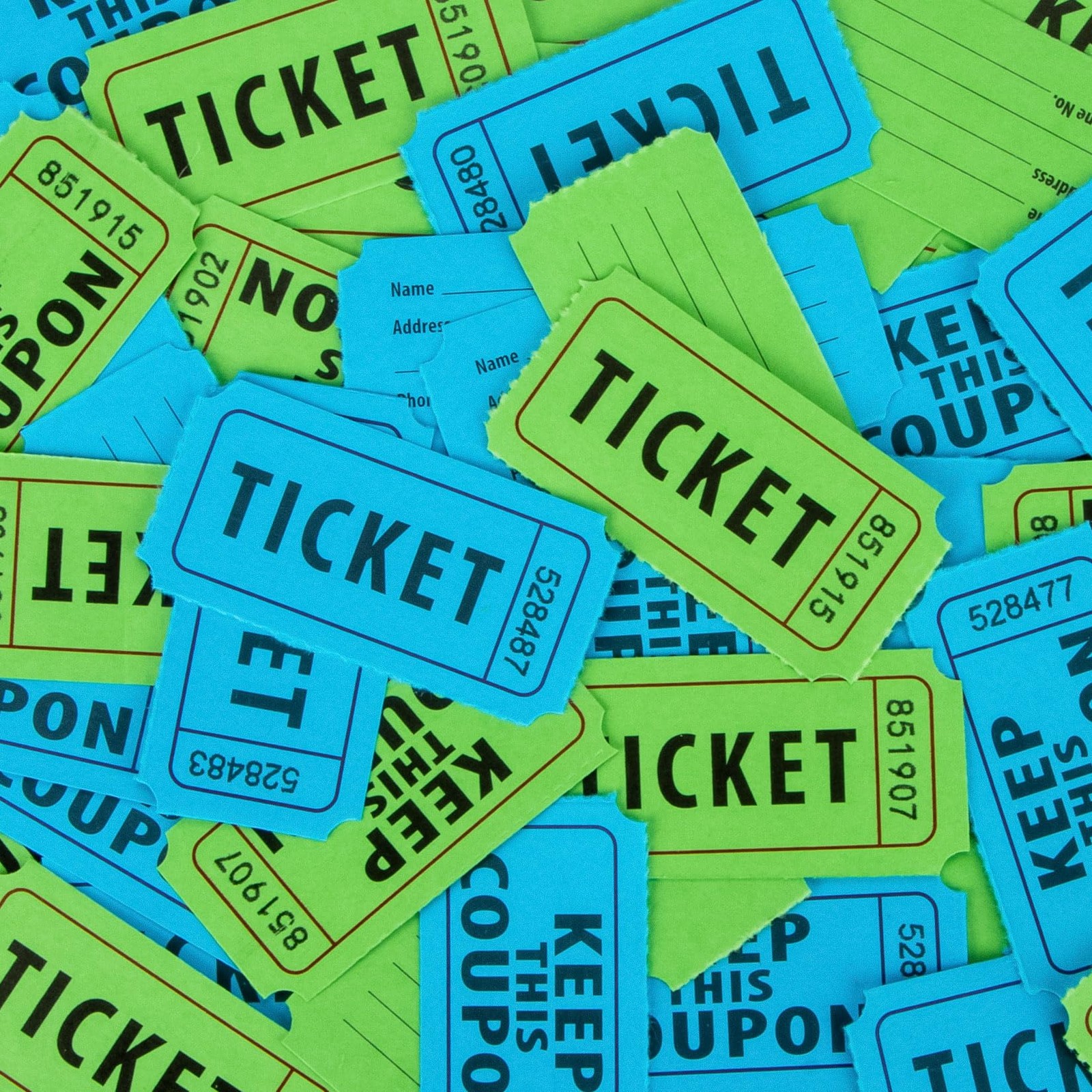 800 PCS Raffle Tickets Roll 50/50 Double Perforated Green Blue Consecutive