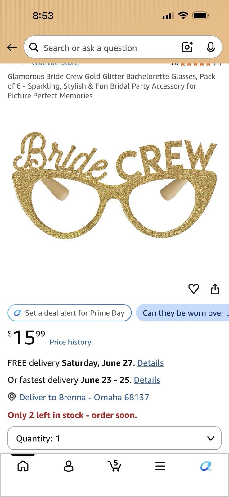3 Packs of New Gold Sparkly Bride Crew Glasses Bachelorette Party Bridal Shower