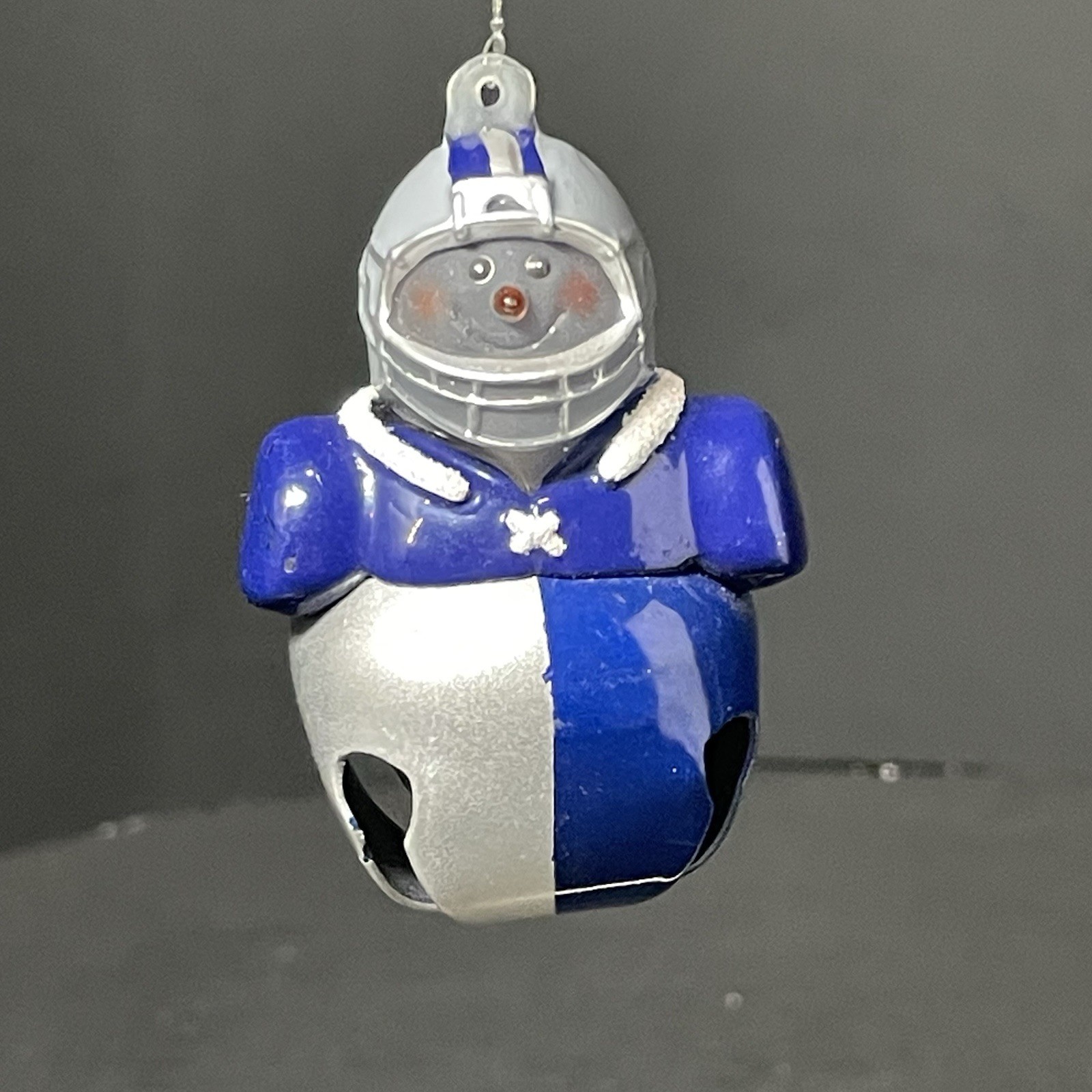 Vintage Jingle Buddies Football Player Bell Ornament Silver + Blue COWBOYS