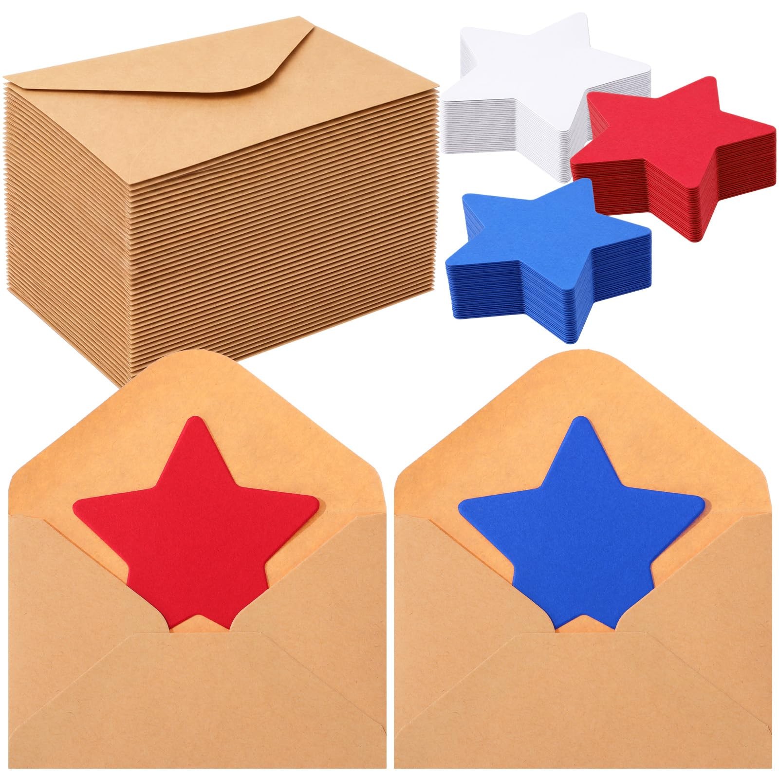 50 Sets 4th of July Star Cards, Patriotic Red White Blue Star Shaped Blank Note