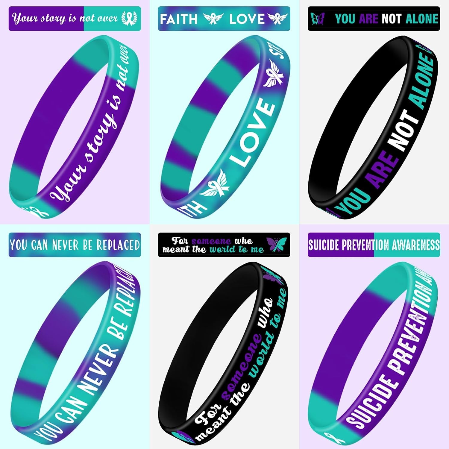 JUNEBRUSHS 42pcs Suicide Prevention Awareness Silicone Bracelets Multicolor