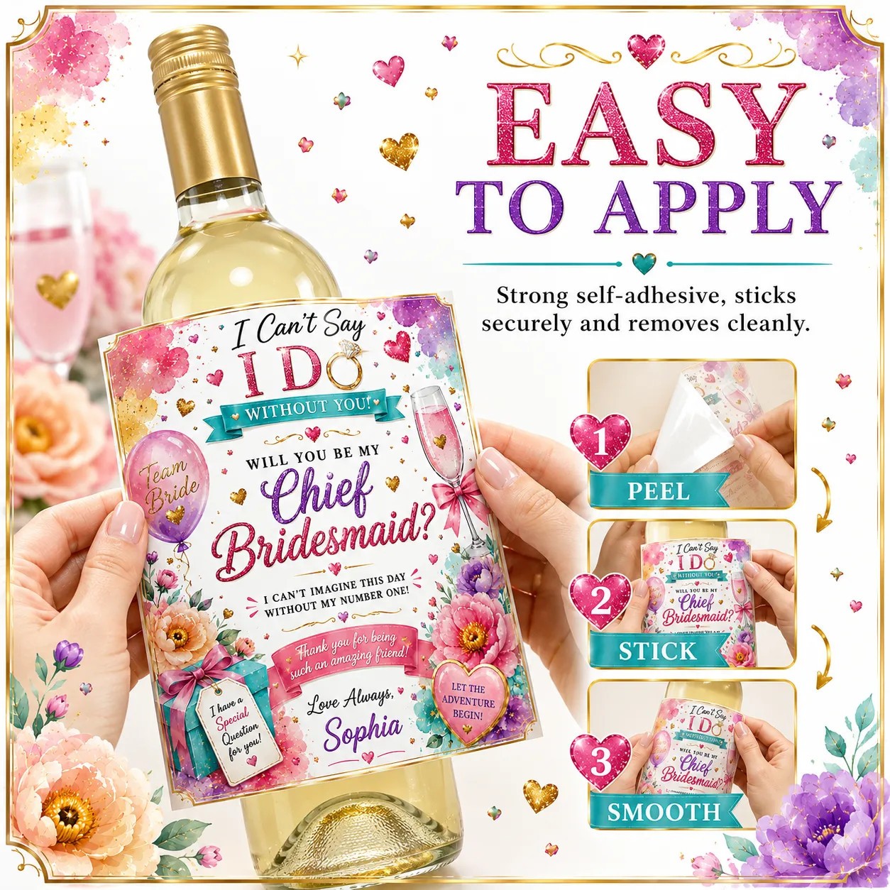 Personalised Chief Bridesmaid Proposal Bottle Label Sticker Wedding Gift