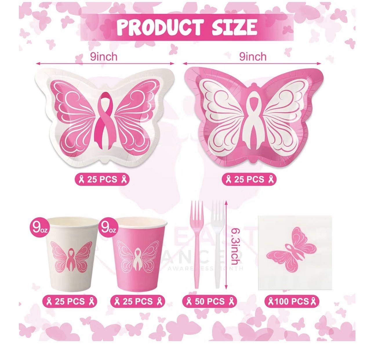Breast Cancer Tableware Breast Cancer Awareness – Plates, Cups, Forks, Napkins