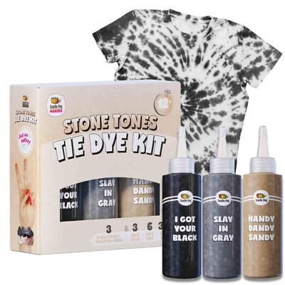 Tie Dye Kit with Black Grey Tan Dyes and Accessories