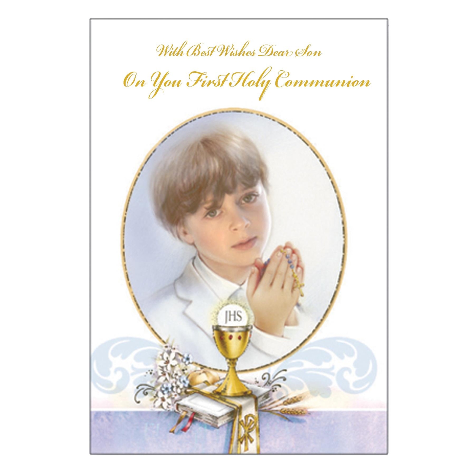 First Holy Communion Card with Envelope and Gold Embossed Detail – Son