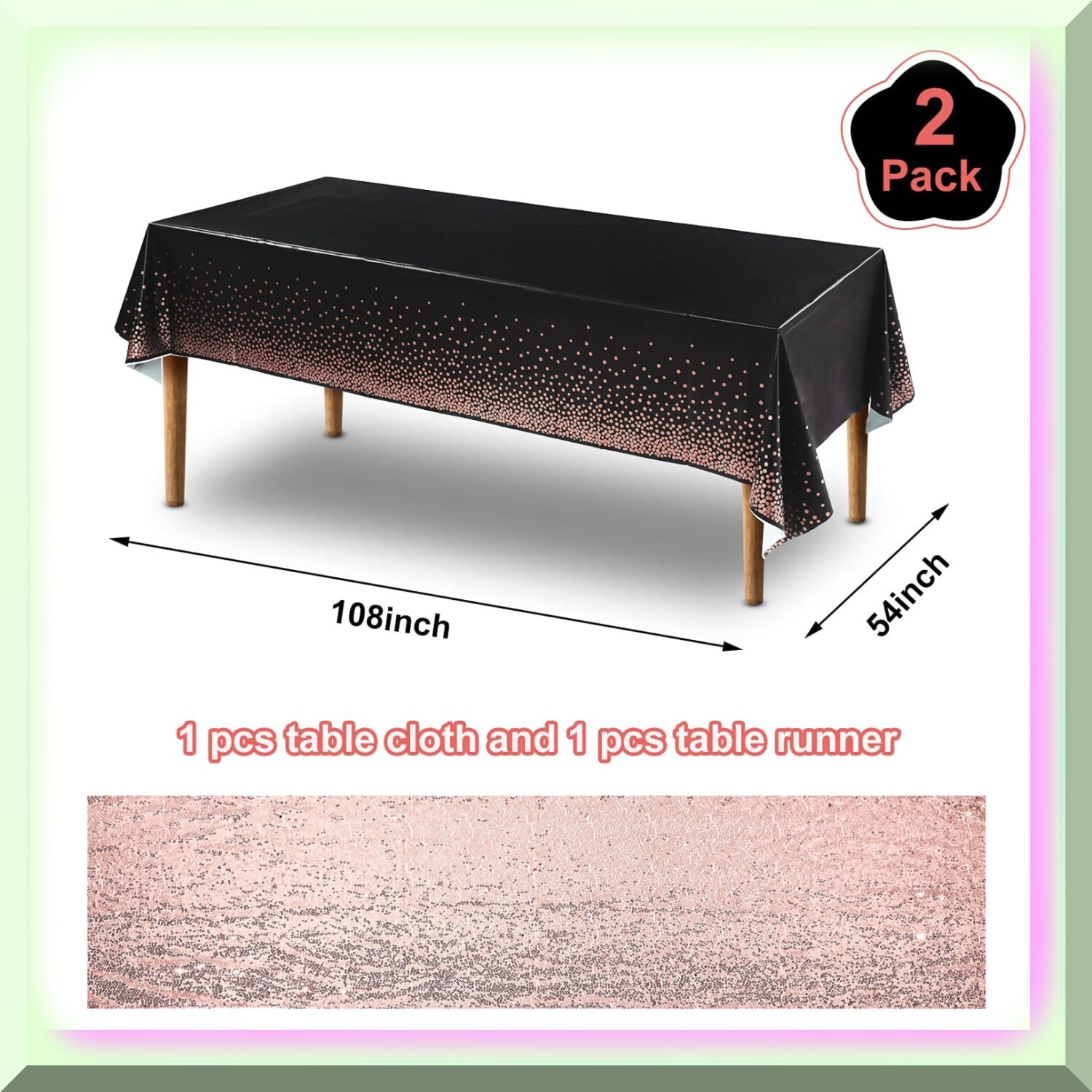 Polka Dot Confetti Tablecloth with Sequin Runner 54×108 in