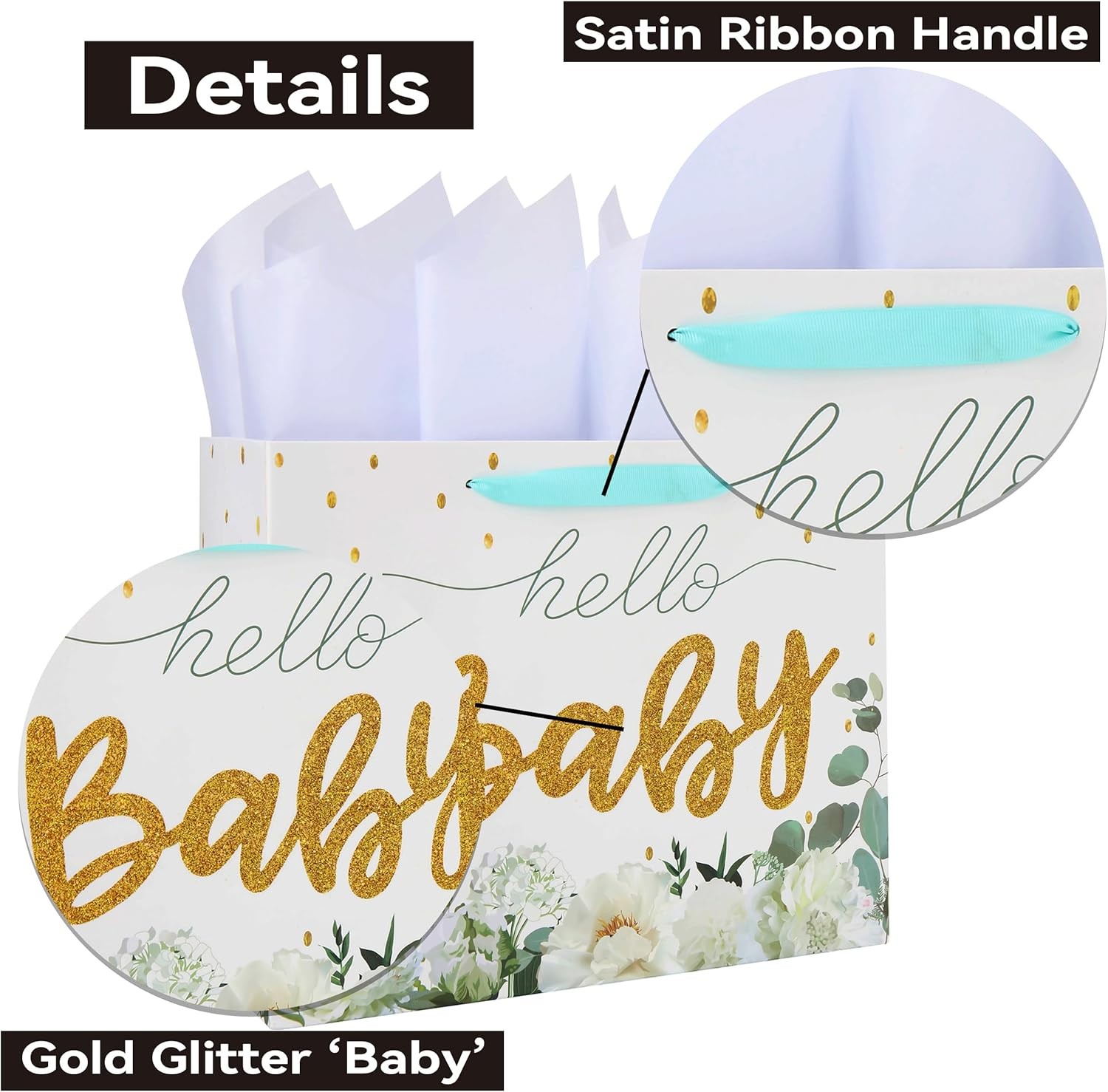 Lar White Bag Set with Greeting Card and Tissue Papers for Girls’