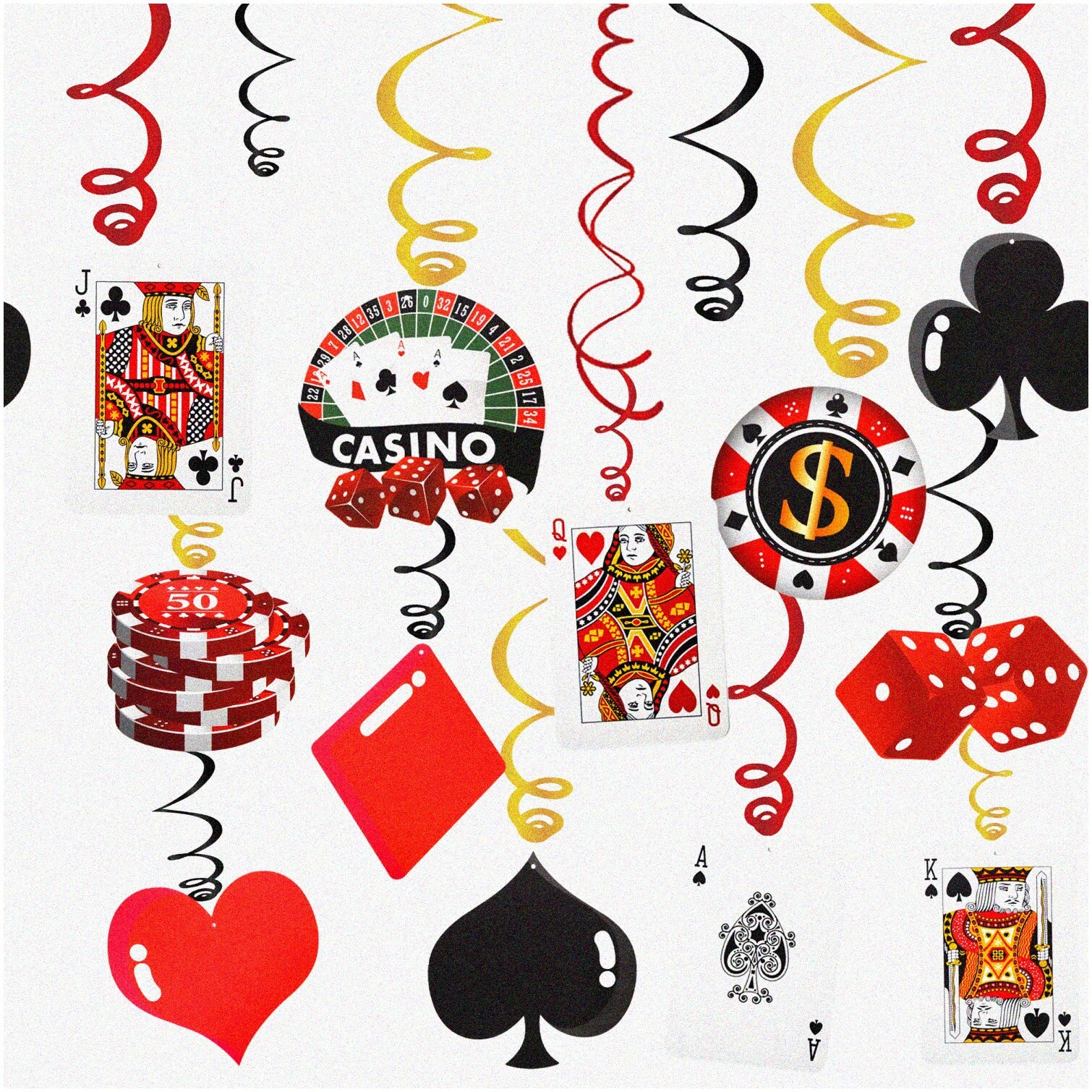 30 Poker Theme Hanging Decorations for Casino Night