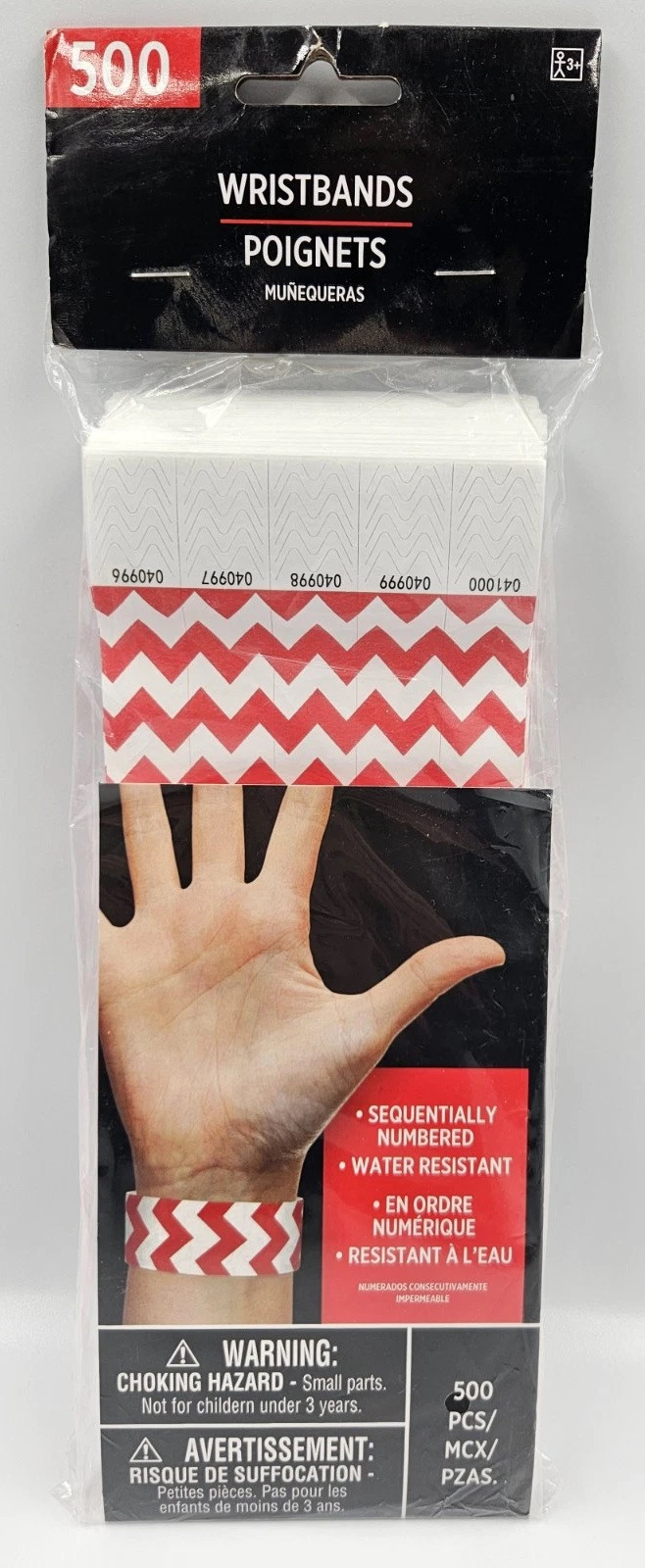 New Chevron Red White Wristbands 500 Pack Sequentially Numbered Water Resistant