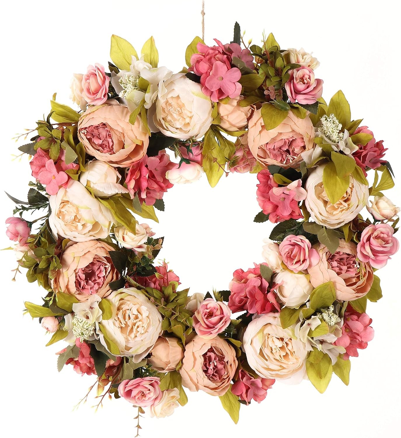 Peony Spring Wreaths for Front Door Outside 22 inch Handmade Summer Wreaths