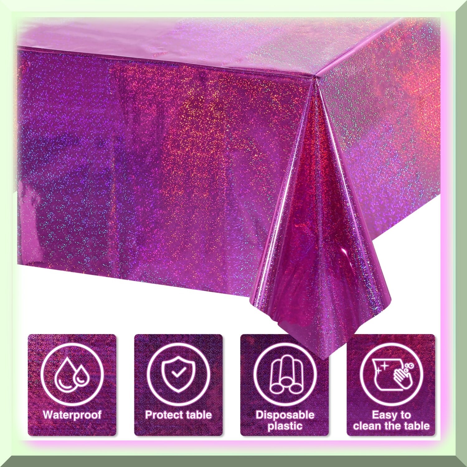 Iridescent Holographic Plastic Tablecloth Set 4 Pack