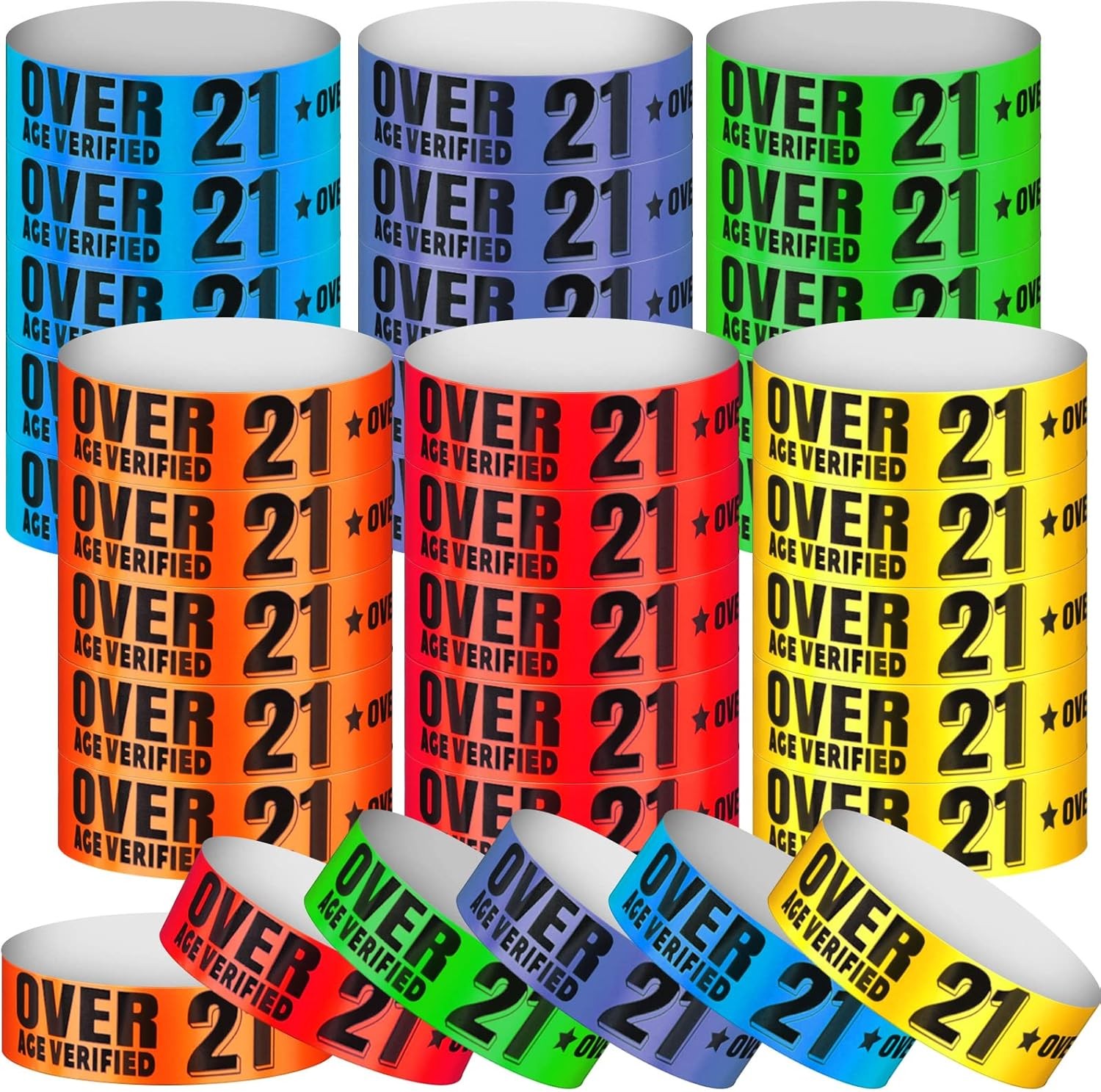 600 Pcs Over 21 Wristbands 25 x 1.91 cm / 9.84 x 0.75 inches, Multiple Colors