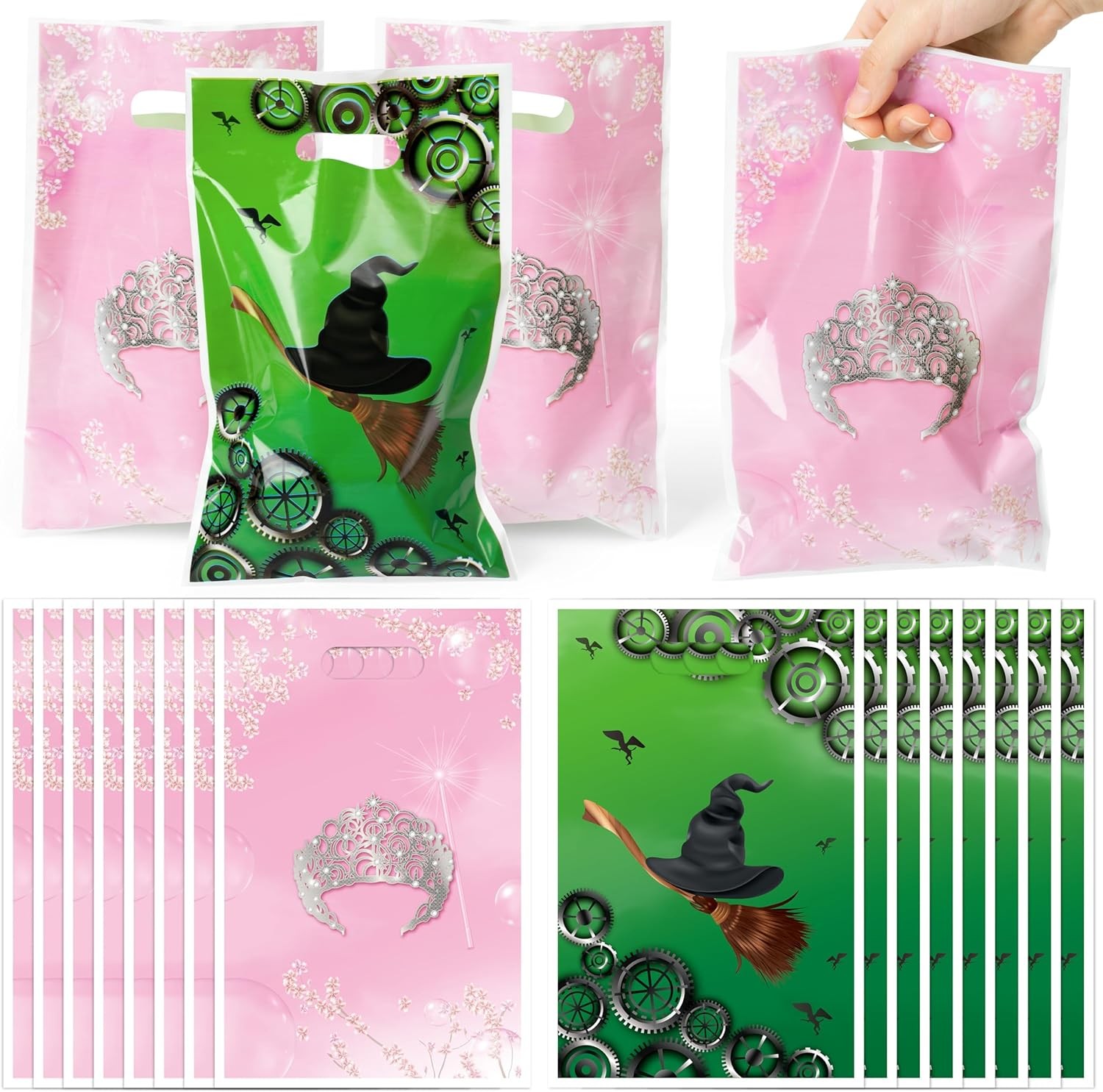 Halloween Witch Pink Crown Party Favor Bag Candy Treat Bags Print Magical