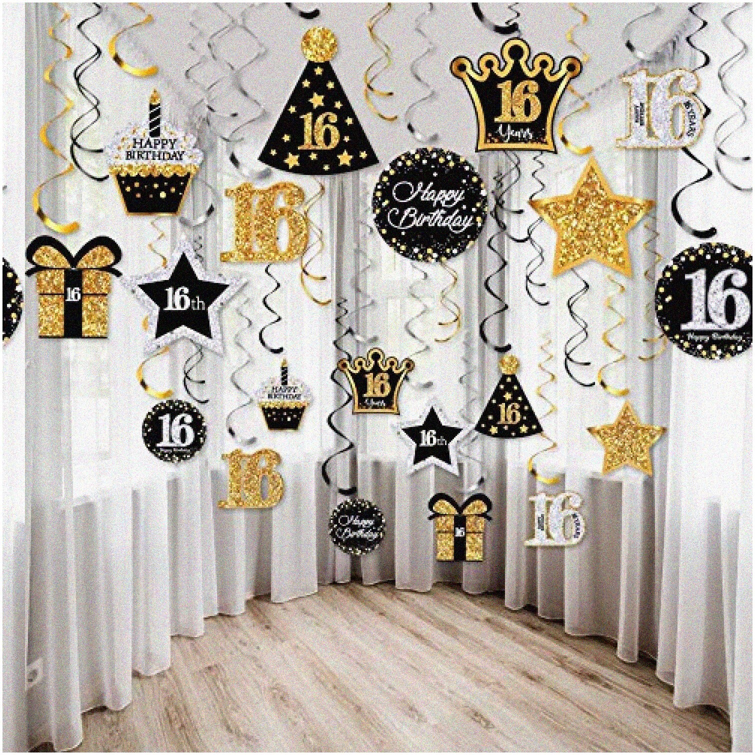 Sweet 16 Metallic Decor Set with Cards and Swirls