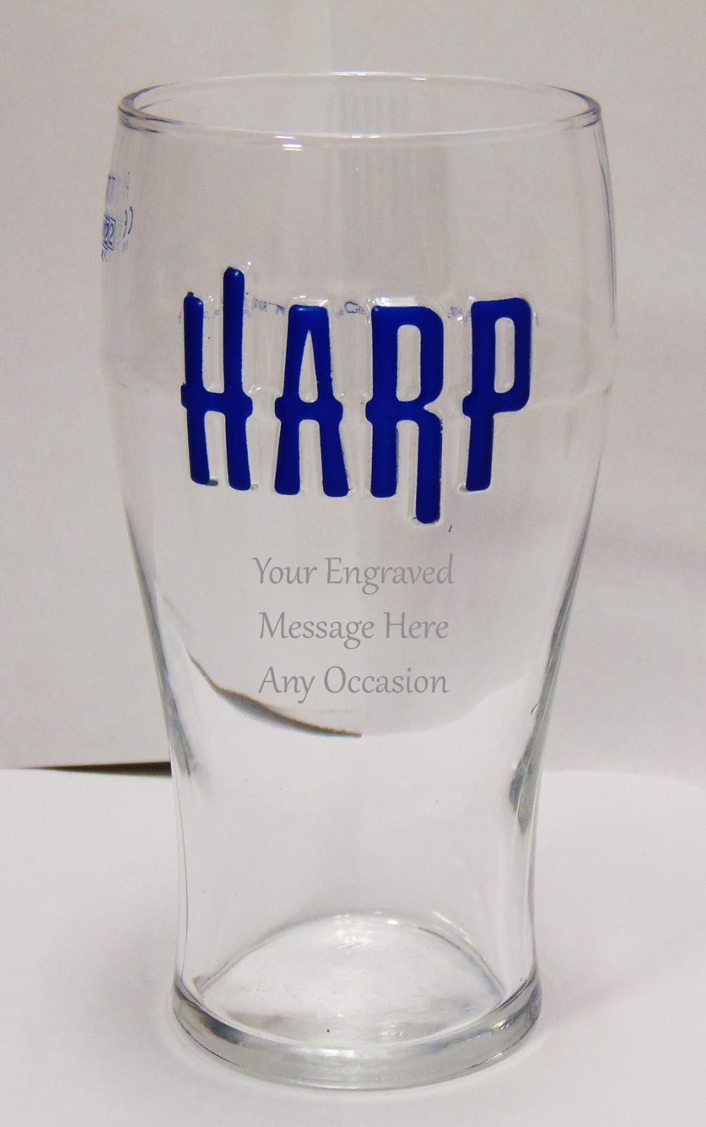 Personalised Harp Larger Pint Glass, Gift for Him or Her Your Message Engrave
