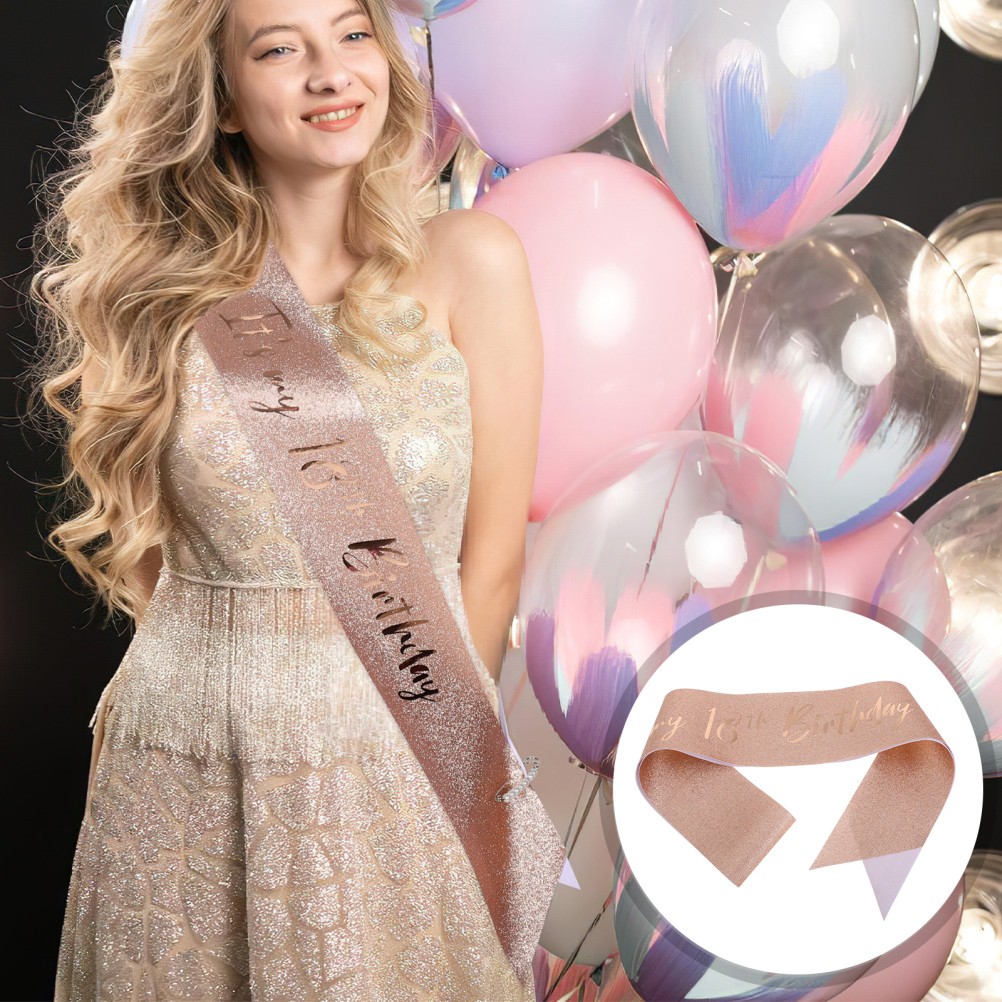 2Pcs Rose Gold 18Th Birthday Sash Fabric Belts for Girls Birthday Party Outfit