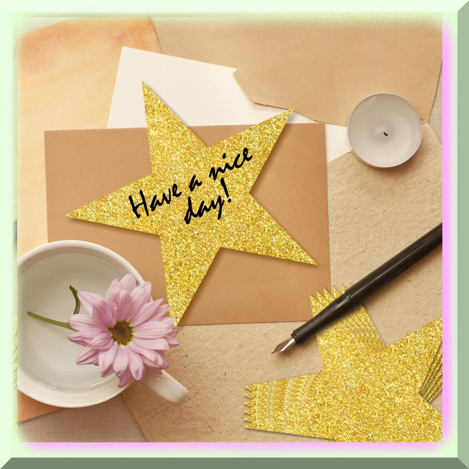 Gold Glitter Paper Star Cutouts for Decor