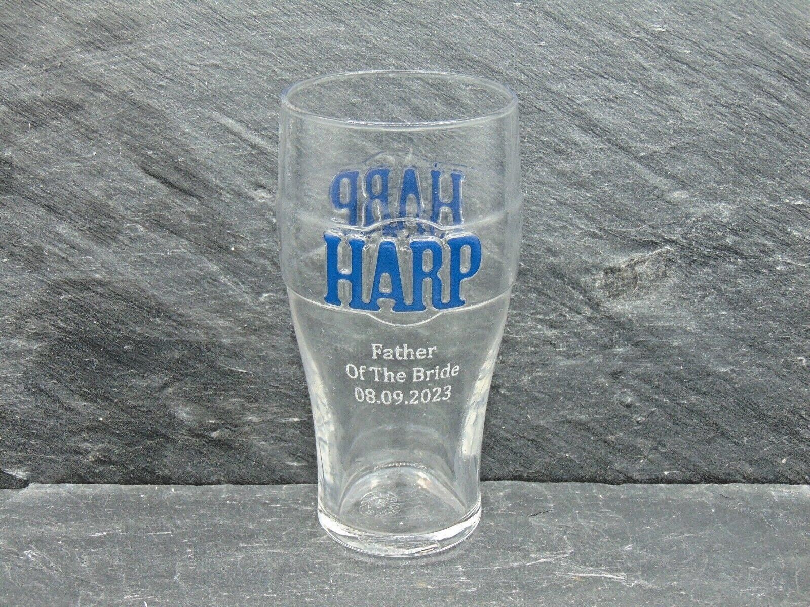 Personalised Harp Larger Pint Glass, Gift for Him or Her Your Message Engrave