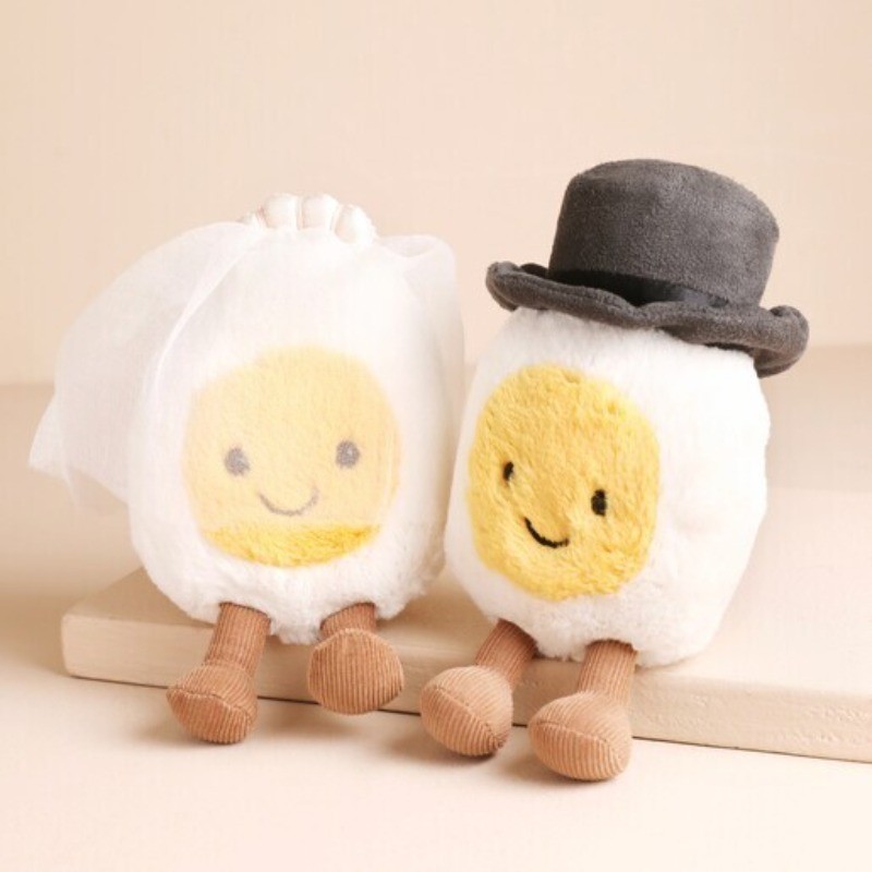 Soft Plush Toy 2Pcs Set Boiled Egg Bride and Groom Couple Plush Toys Gift