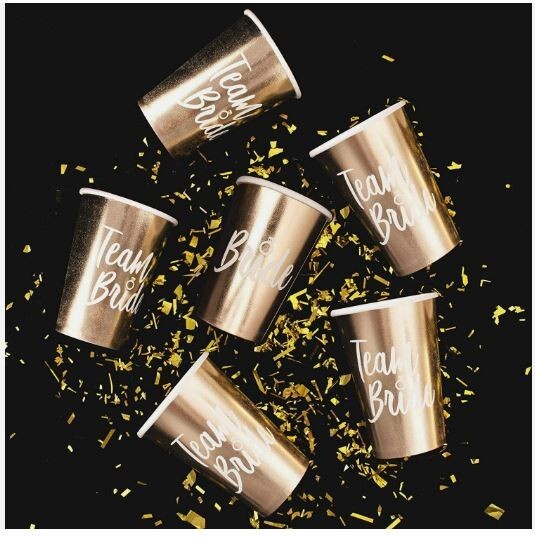 Team Bride Bachelorette Party Cups in Metallic Gold, 15 Count
