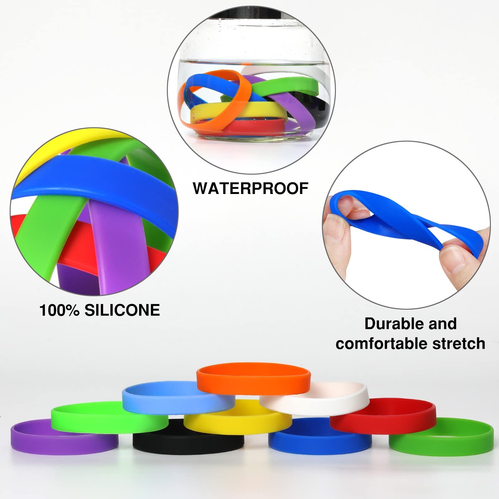 25 pcs Blue Silicone Elastic Wristbands Bracelet Blank Rubber Wrist bands Bra…
