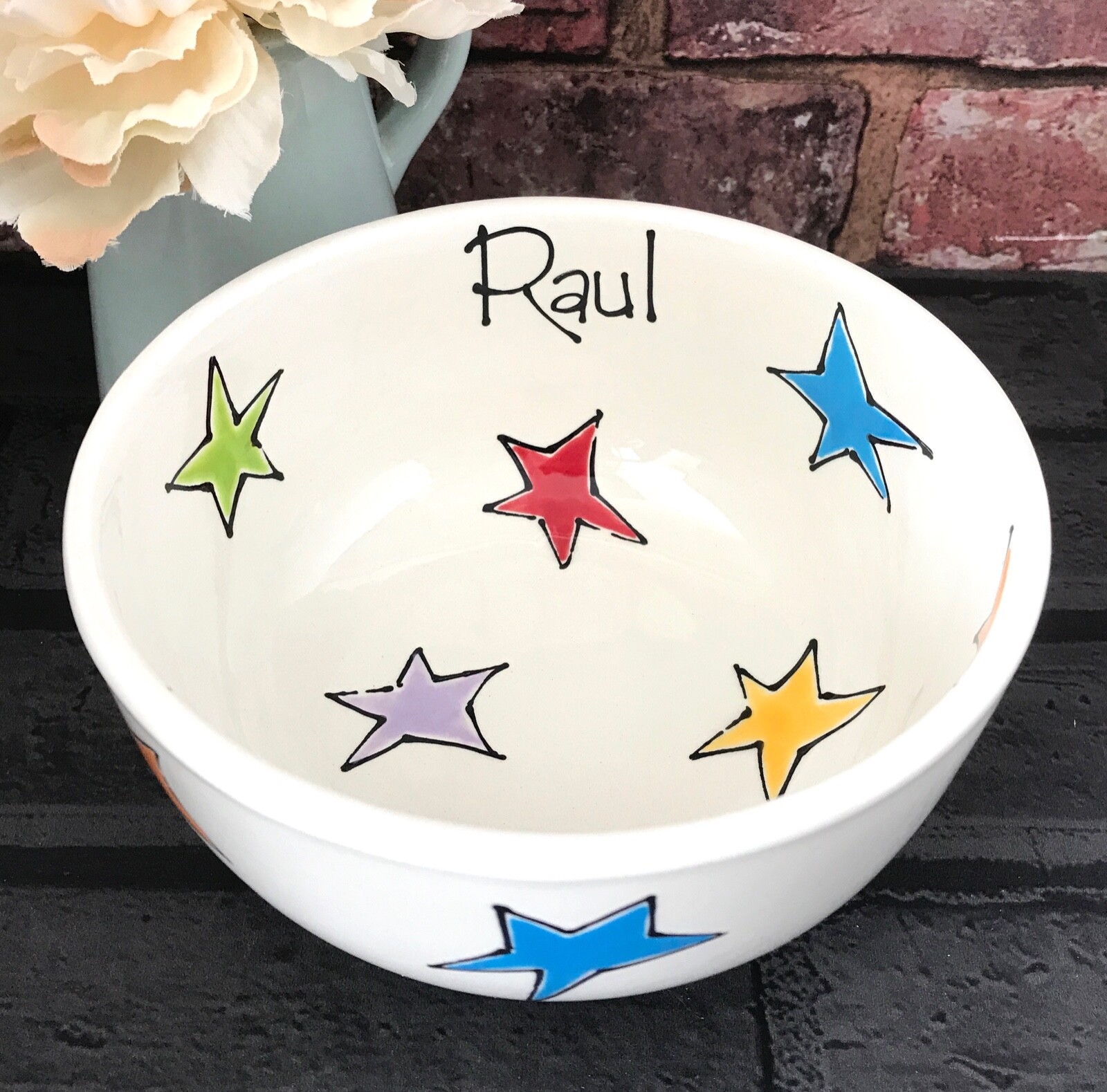 Personalised Handpainted Ceramic Bowl Choose Colour Design Text Gift Present