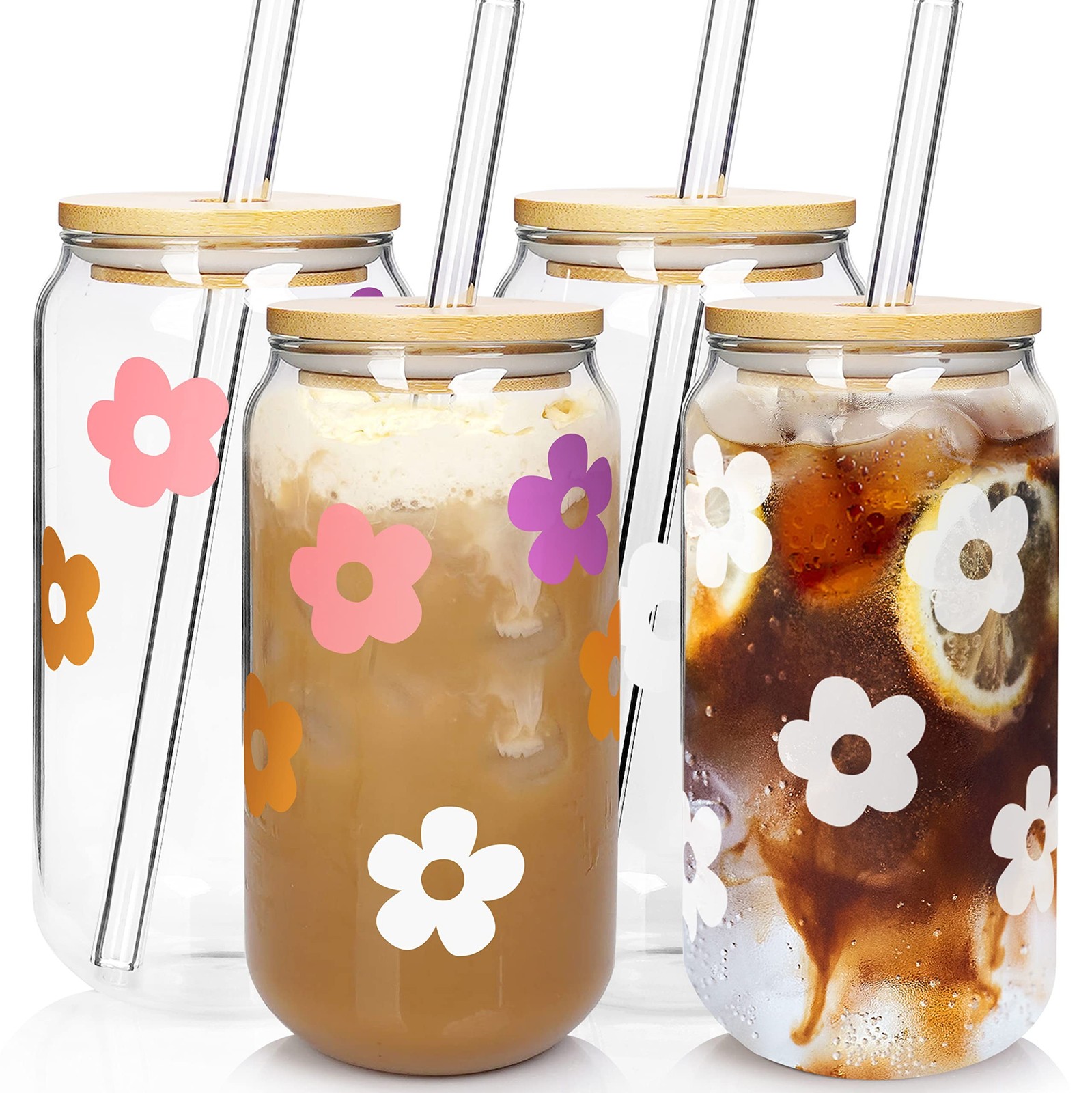 Mason Life Glass Cups with Lids and Straws, 18OZ Iced Coffee Cups with Lids, …