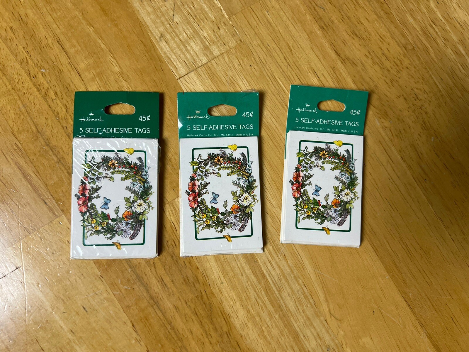 VTG Hallmark 15 Self-Adhesive Gift Tags NEW SEALED USA Floral Butterfly Wreath