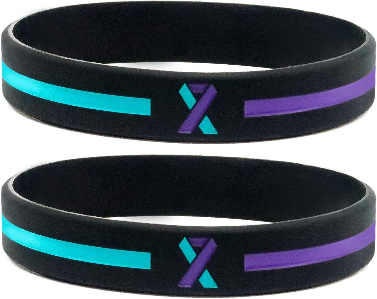 Teal and Purple Awareness Ribbon Wristbands (6-pack) – Silicone Rubber…