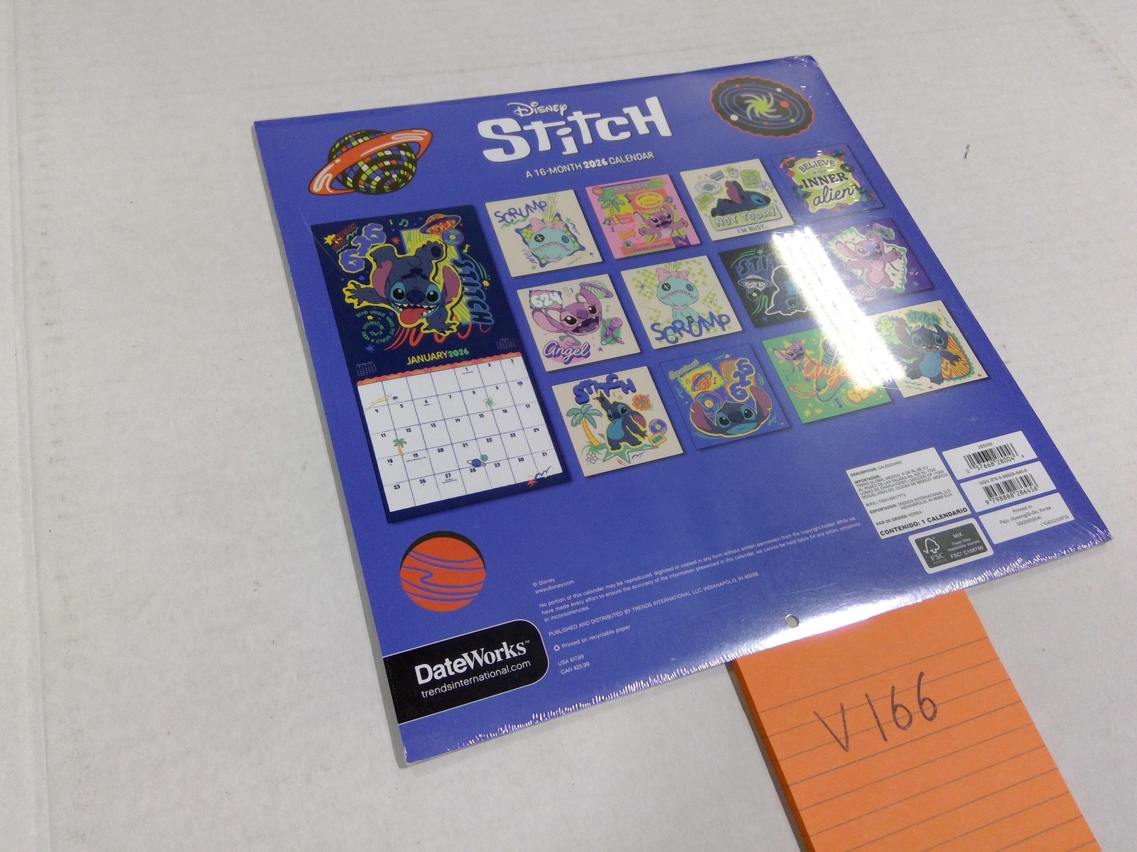 Disney Stitch 2026 Wall Calendar 16-Month DateWorks Kids Cartoon Sealed New