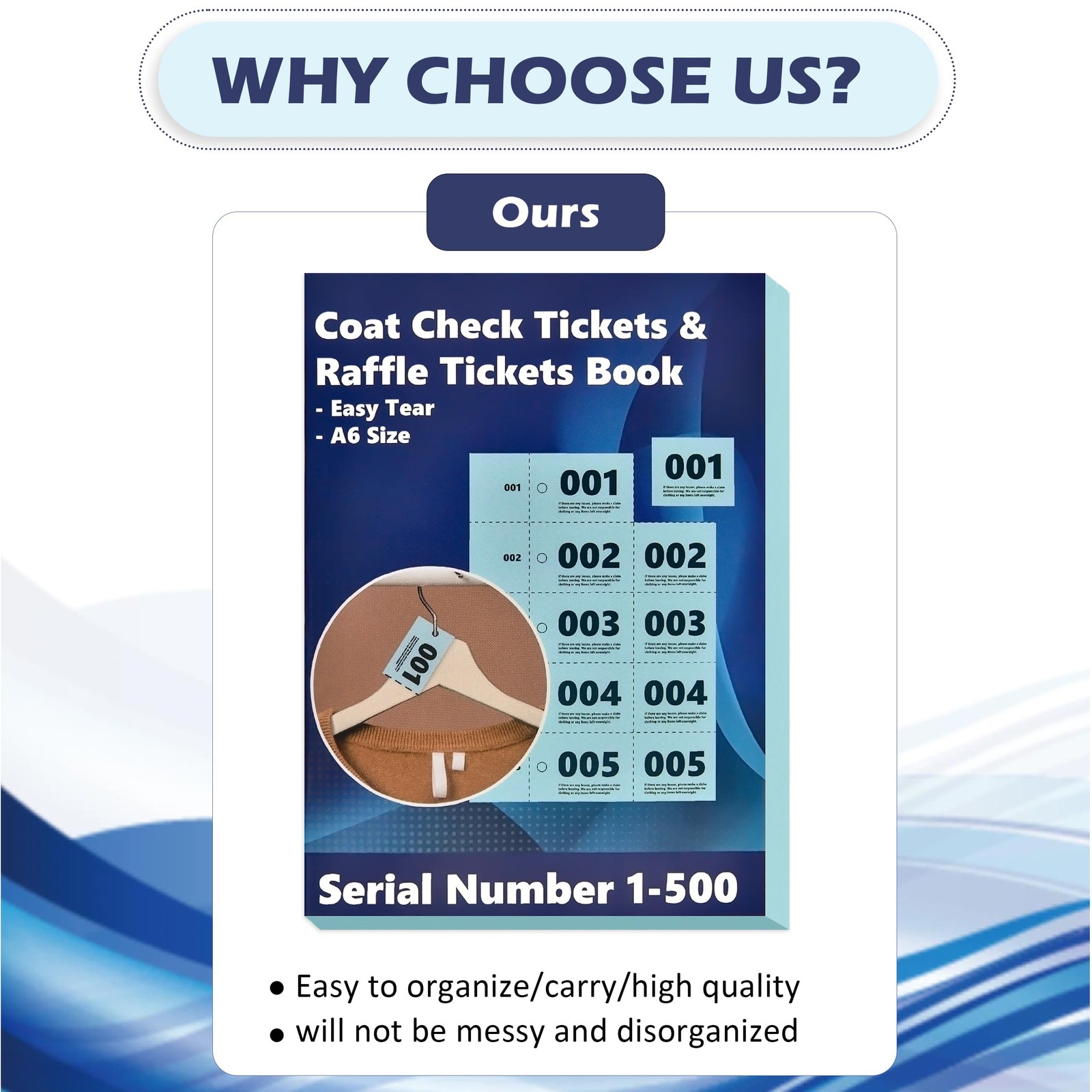 Coat Check Tickets 2 Part Book Bulk A6 Paper Coat Room Tags Blue 500 PCS
