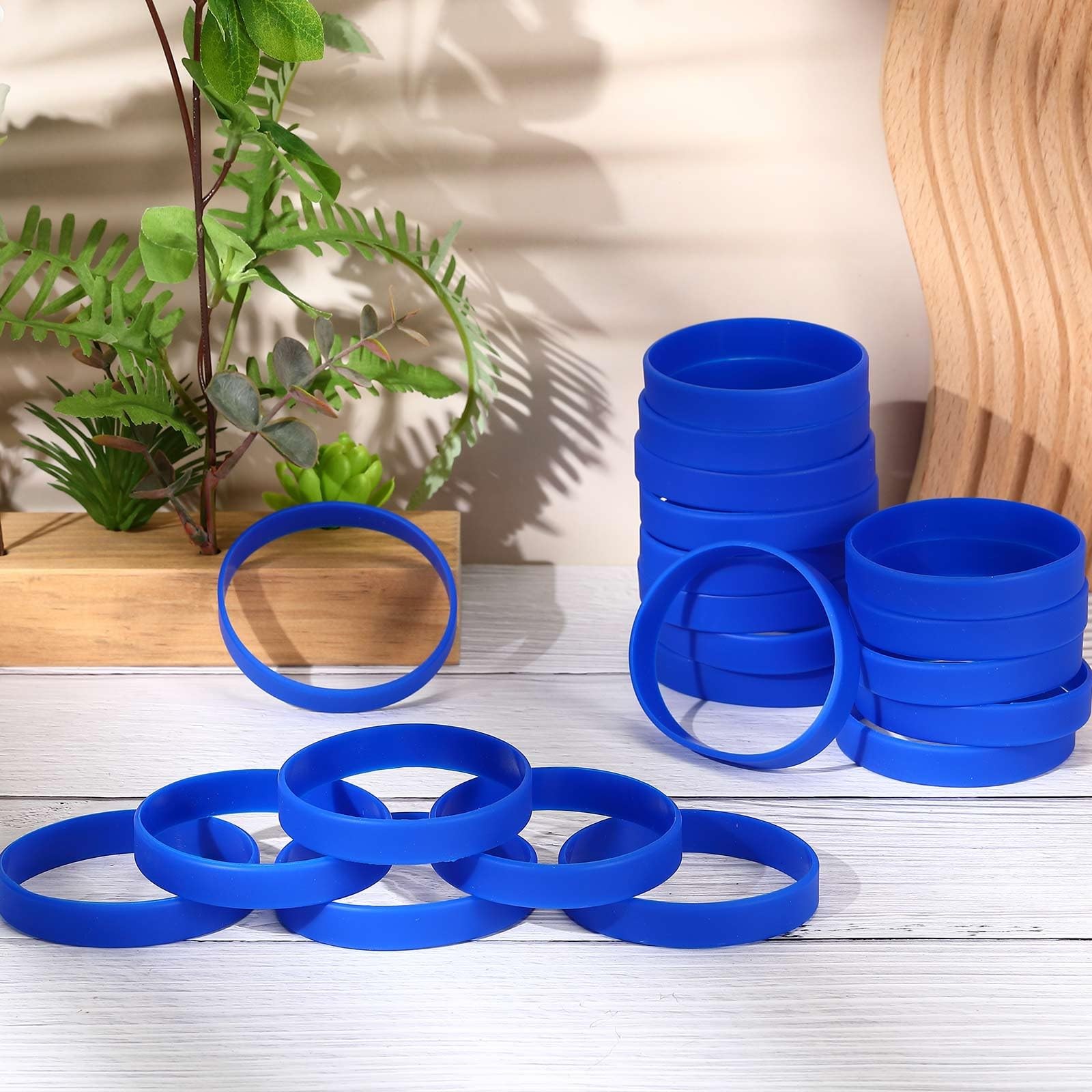 Huquary 100 Pcs Solid Color Rubber Wristbands 8.2*0.5 inches, Dark Blue