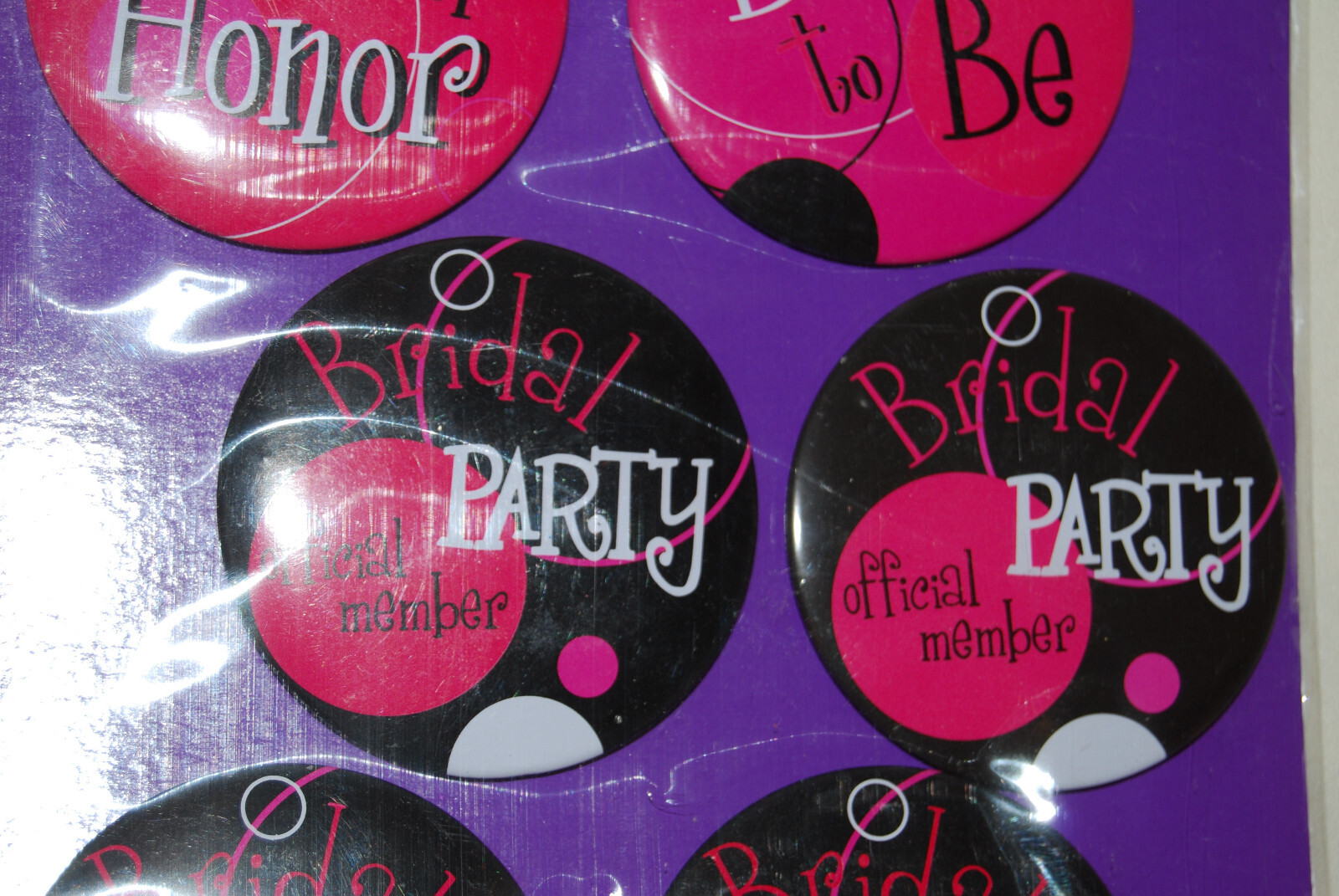 New Wilton 6-Pc Pink and Black Bachelorette Bridal Party Button Set