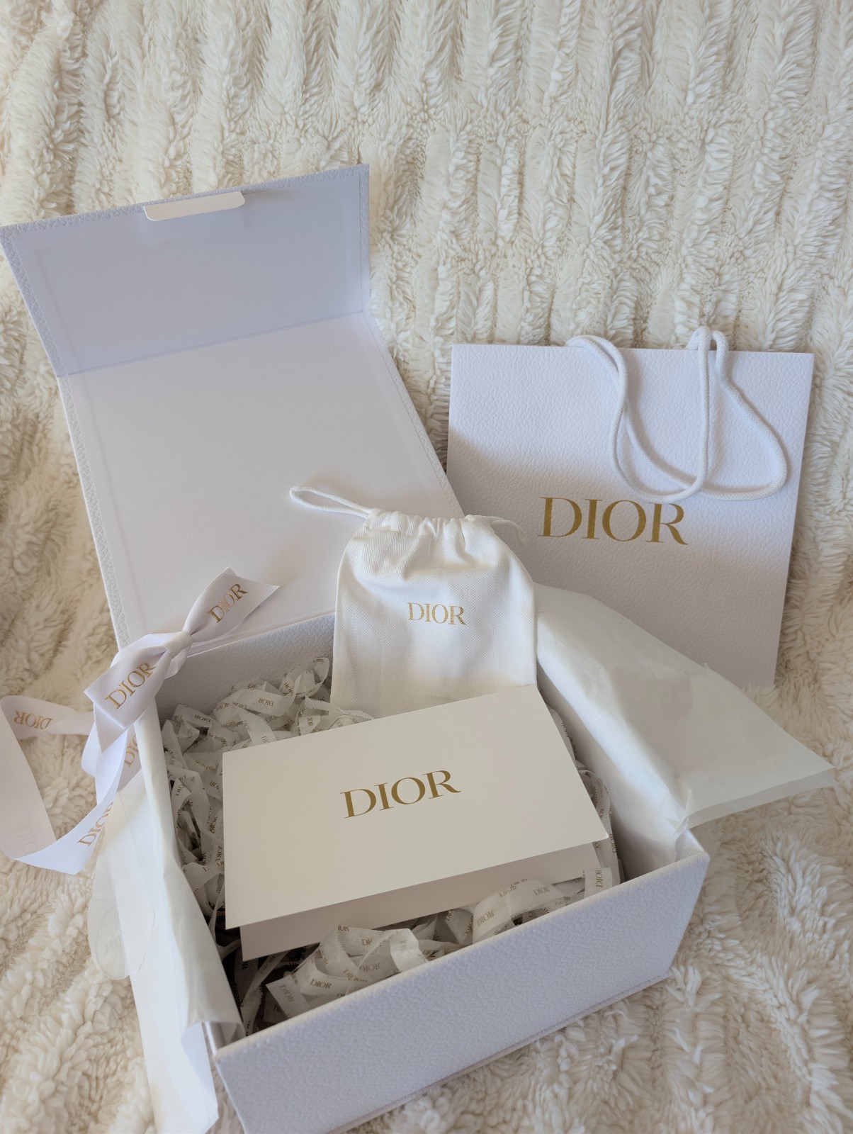 Dior Gift Box w Ribbon, Dust Bag, Envelope & Gift Bag 9″ x 9″ x 5″