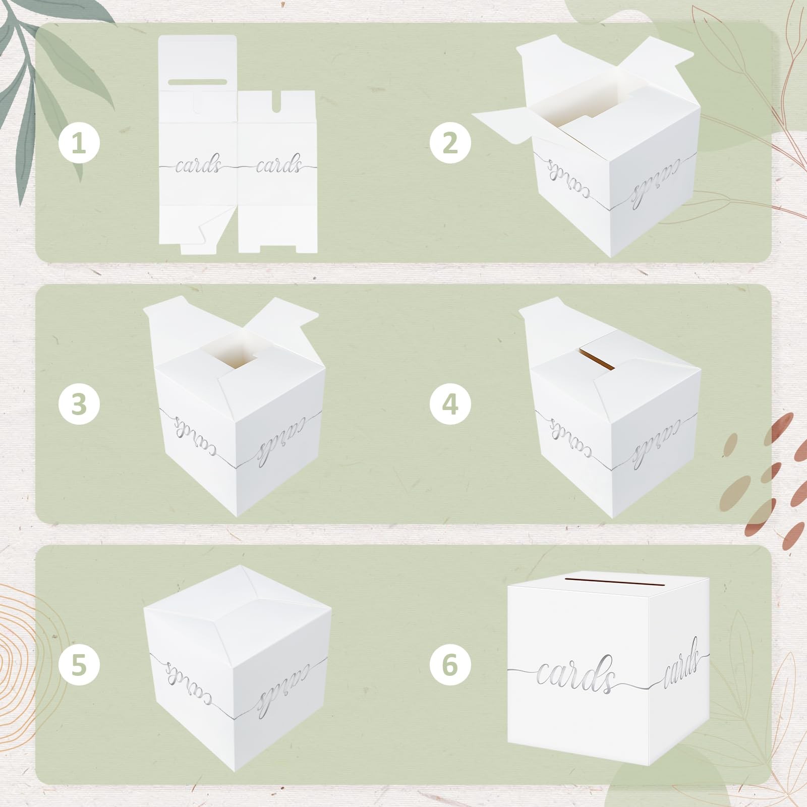 QIKSION White Wedding Card Box, Silver Foil Inches, and