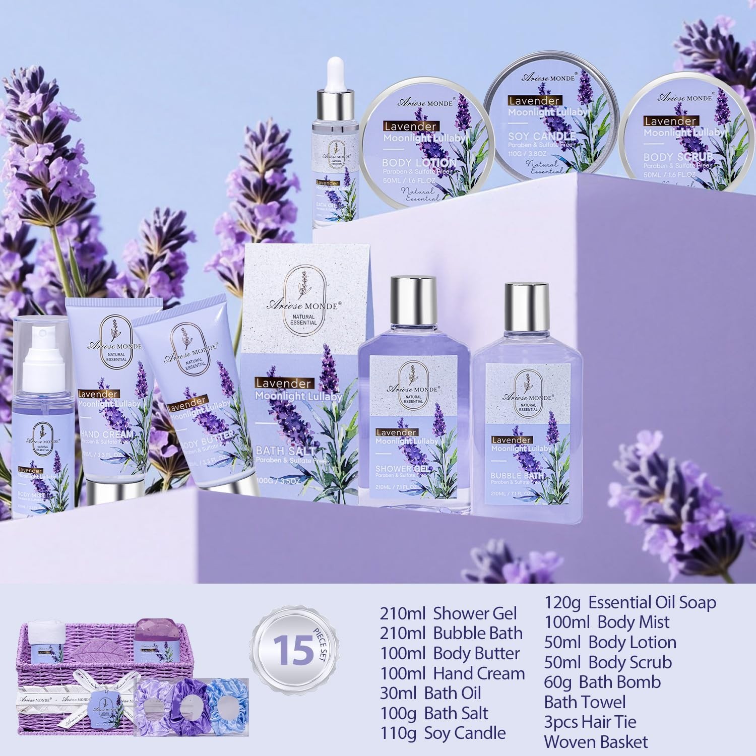 Spa Gifts for Women Bath and Body Lavender Gift Set, Spa Gift Basket for Self…