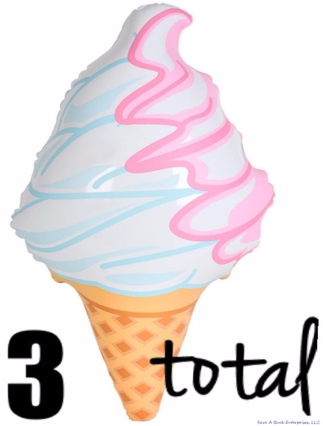 (3) SWIRL Color Inflatable Ice Cream Cone – Blow Up Pool Toy Party Decorations