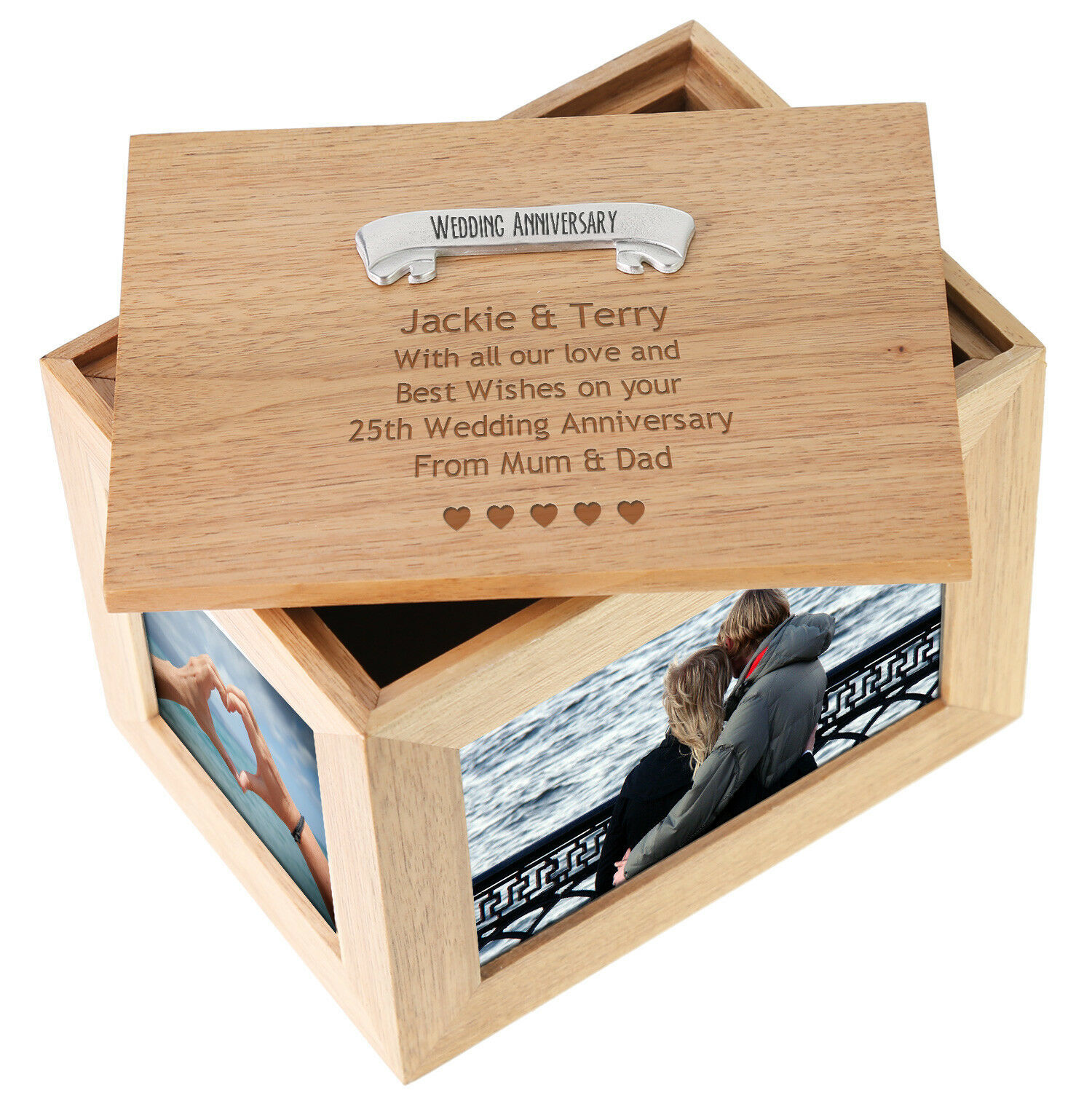 25th Silver Wedding Anniversary Engraved Large Oak Keepsake Box 25 Years Gifts