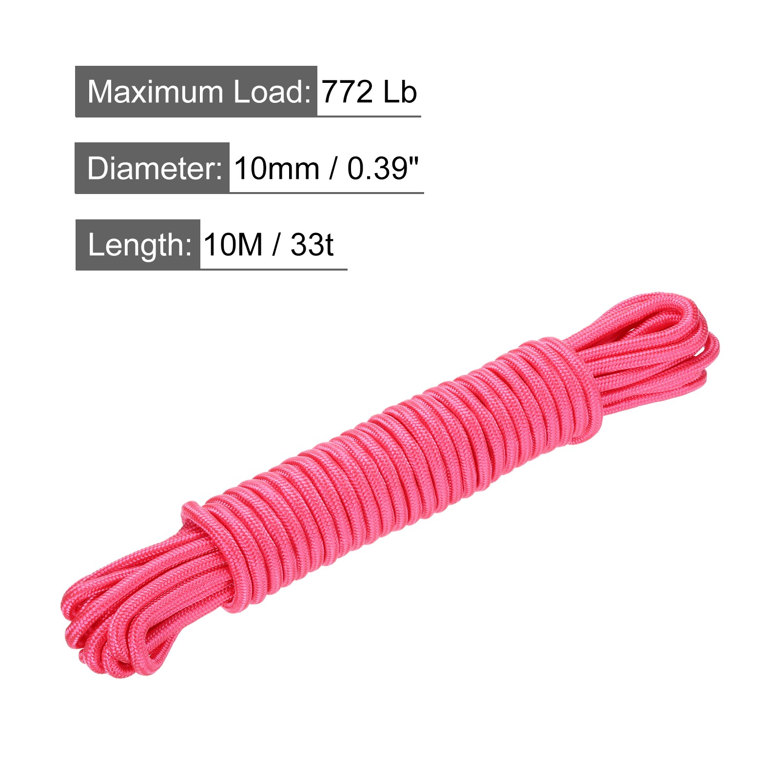 10M/33ft 3/8″ Pink Indoor/Outdoor Polypropylene Braided Rope