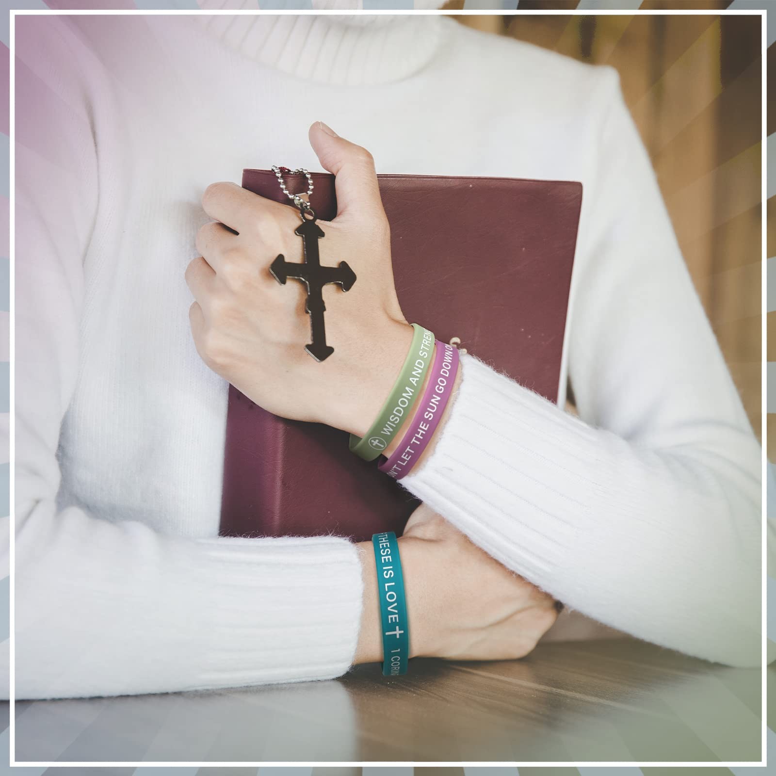 60 Pieces Religious Silicone Bracelets Christian Rubber Bible Verses Wristbands