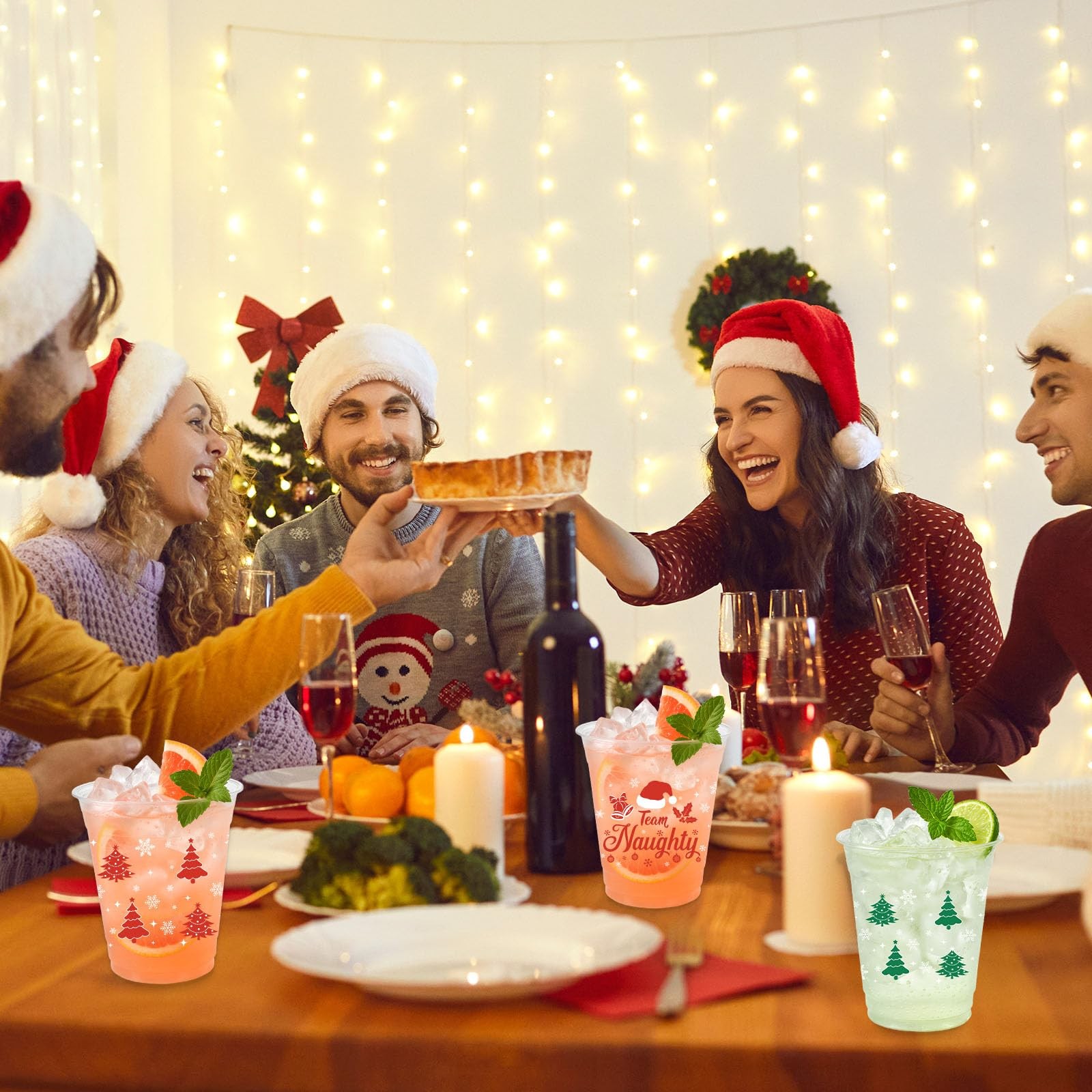 50 Pcs 12OZ Christmas Party Cups,Christmas Plastic standard, Naughty or Nice