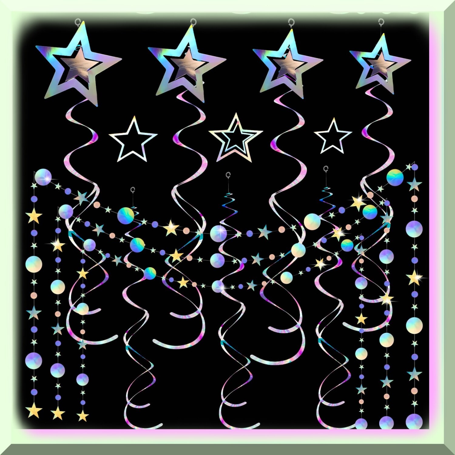 Iridescent Star and Circle Dot Party Decor Kit
