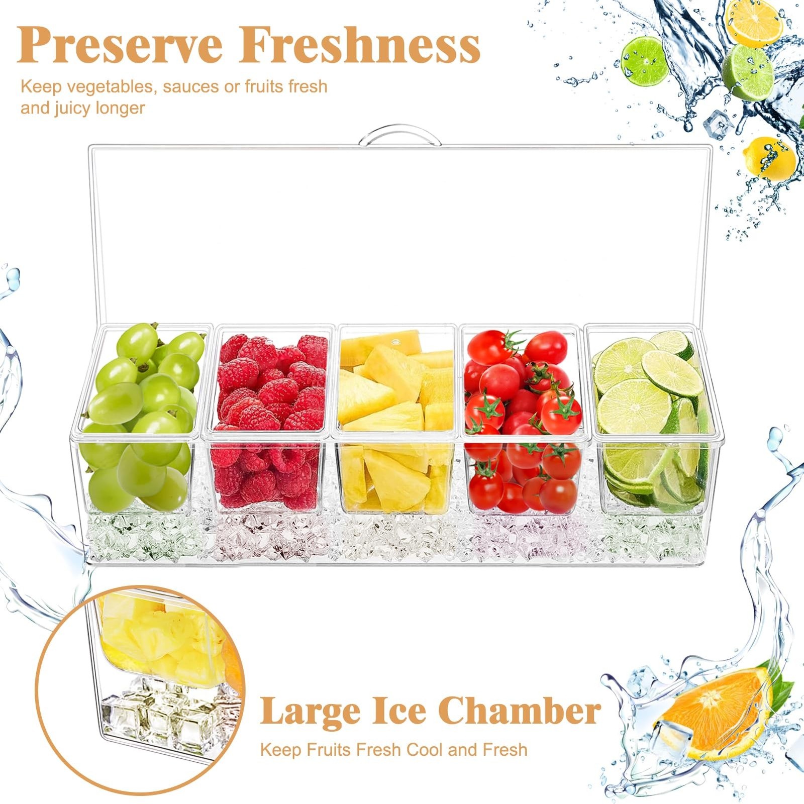 FODIENS 5 Compartment Condiment Server, Ice Chilled Condiment Containers with…