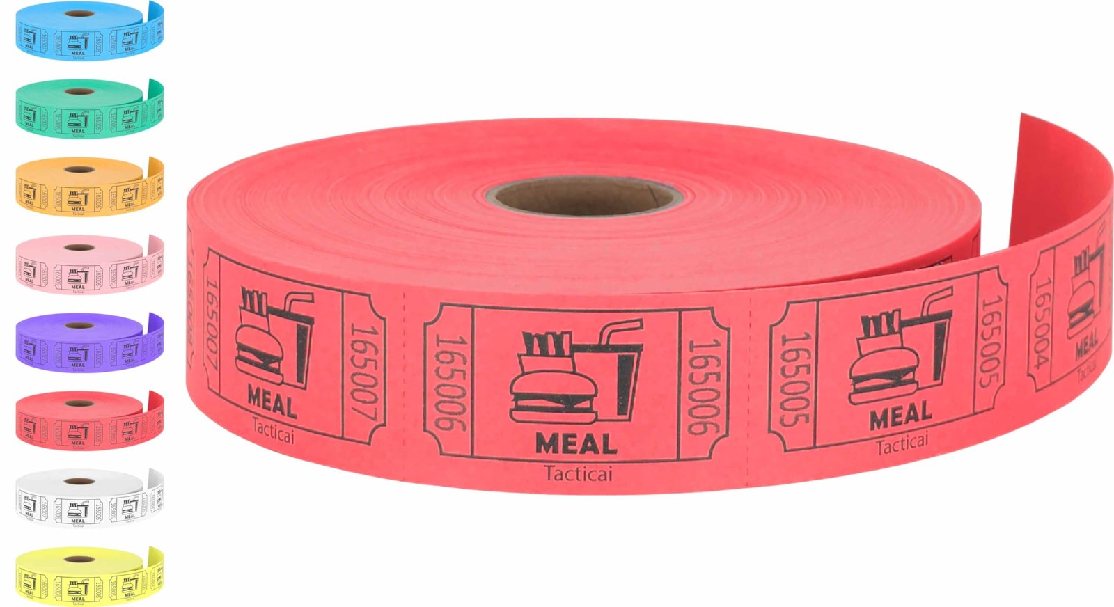 1000 Raffle Tickets, Meal, Red (1 of 8 Colors), Single Roll, Ticket for Event…
